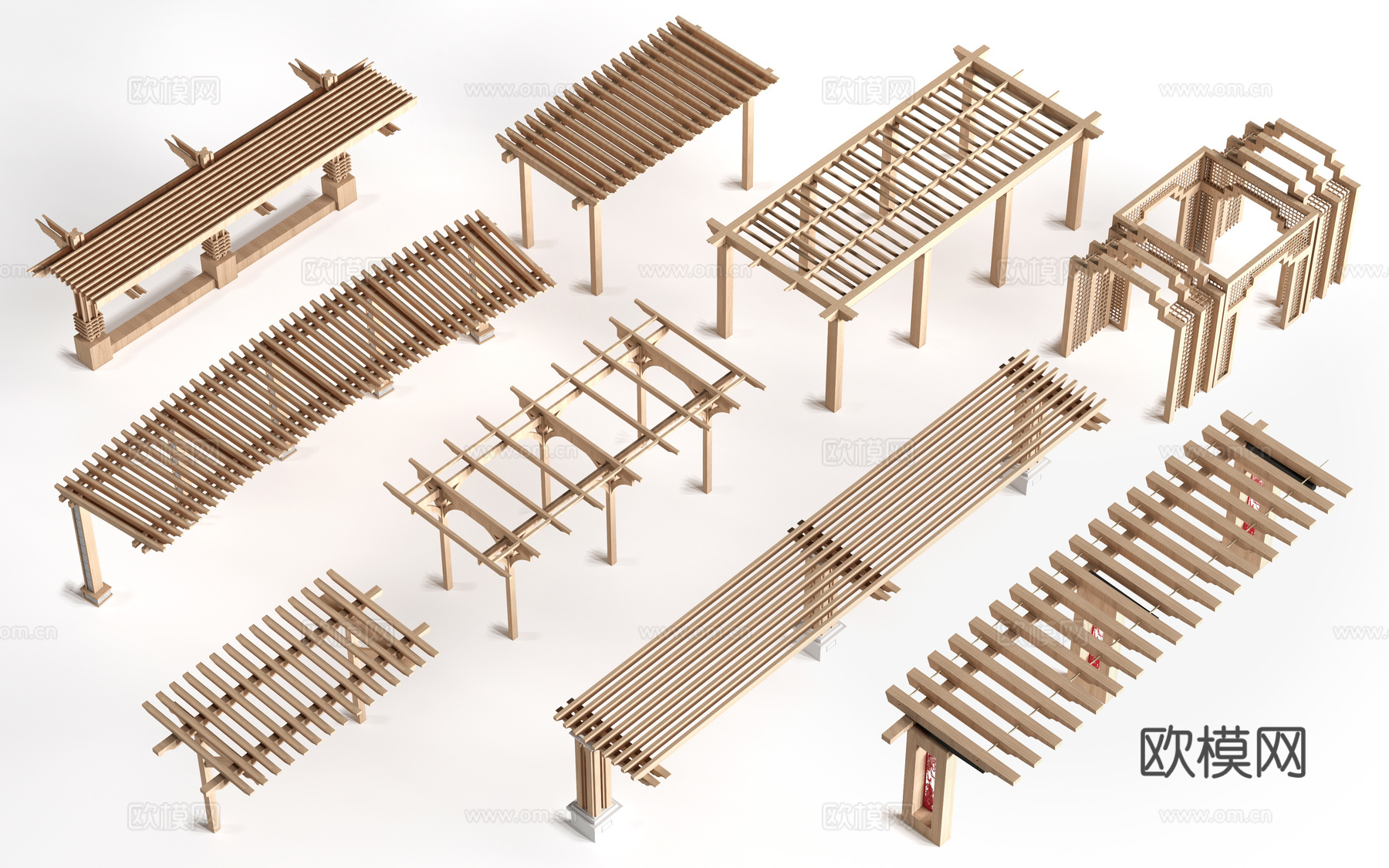 现代景观花架 葡萄架 廊架 绿植爬架su模型