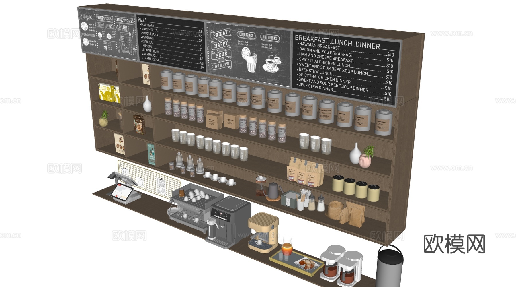 现代咖啡展架 咖啡用品 咖啡豆 咖啡机su模型