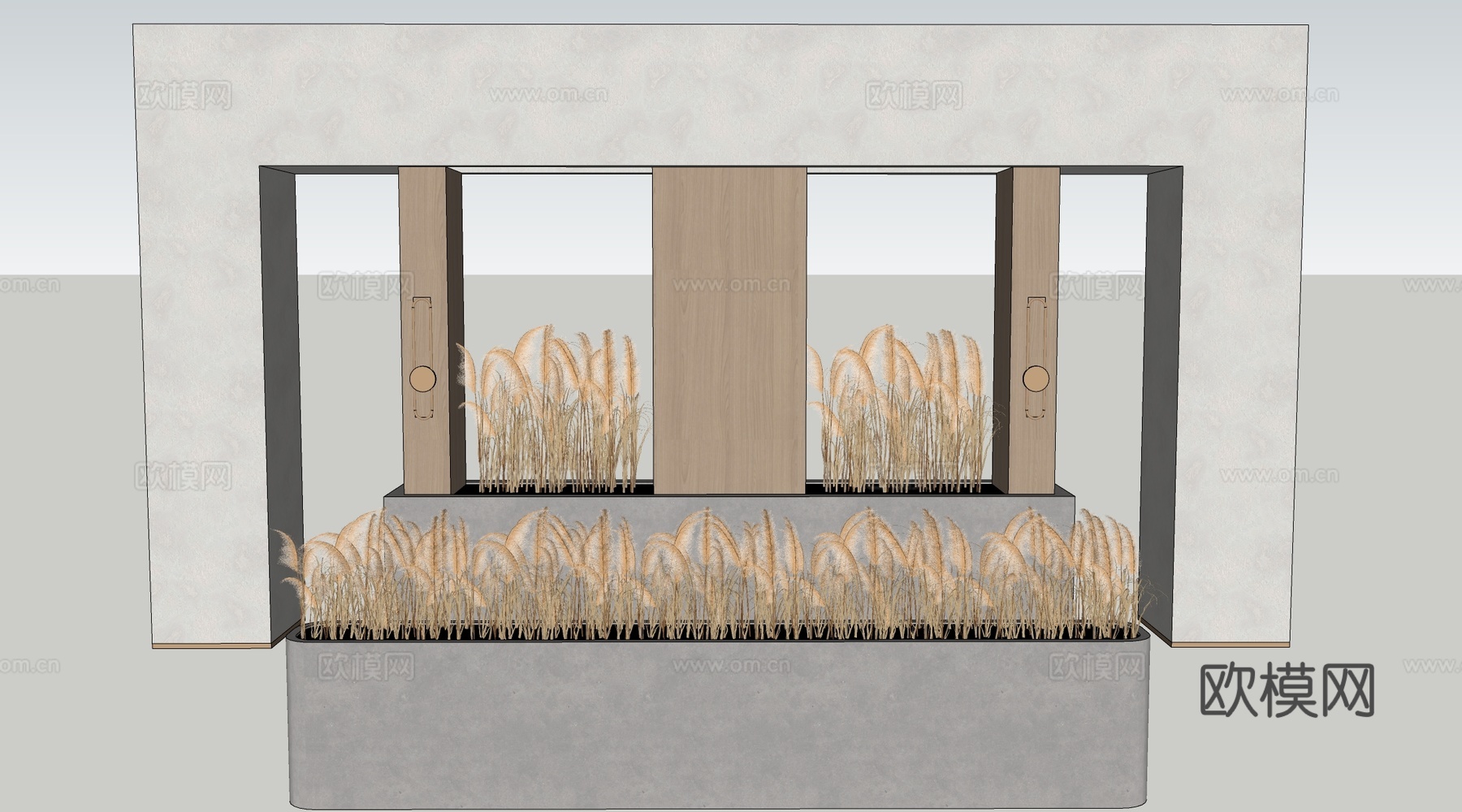 现代芦苇花箱 干花花箱 干支狼尾草花箱su模型
