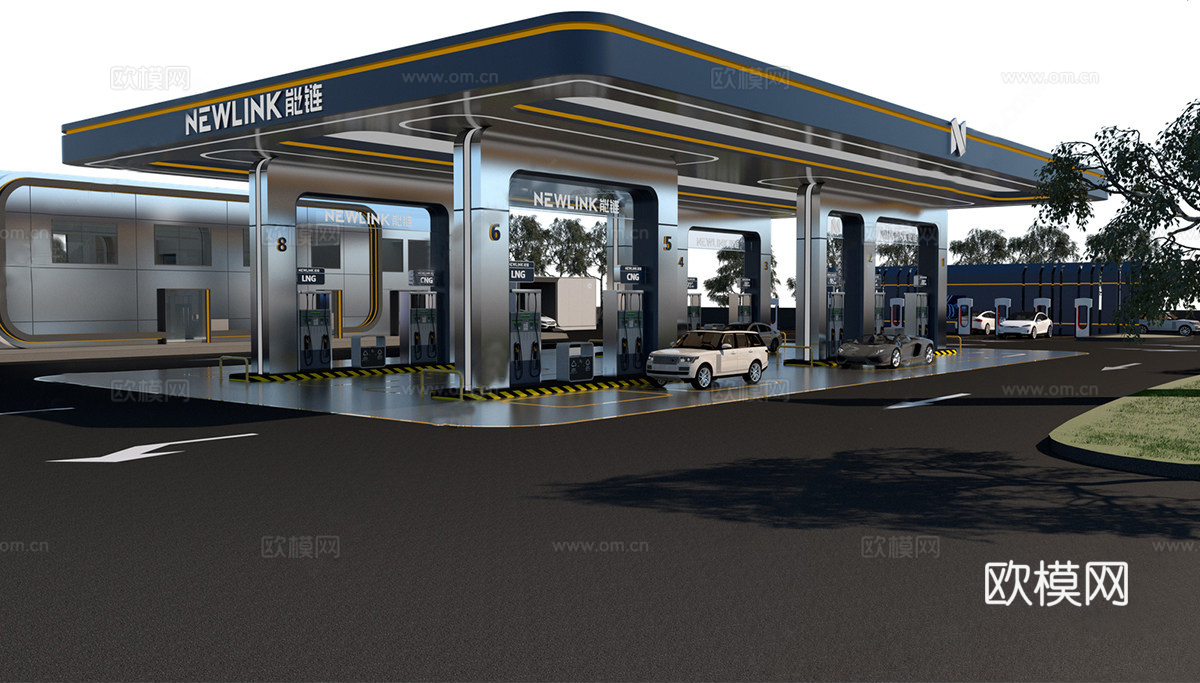 现代加油站 小公建 加油站su模型