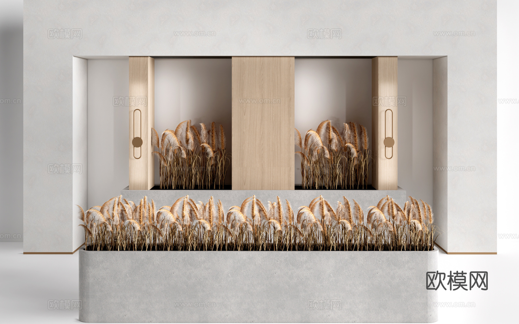 现代芦苇花箱 干花花箱 干支狼尾草花箱su模型