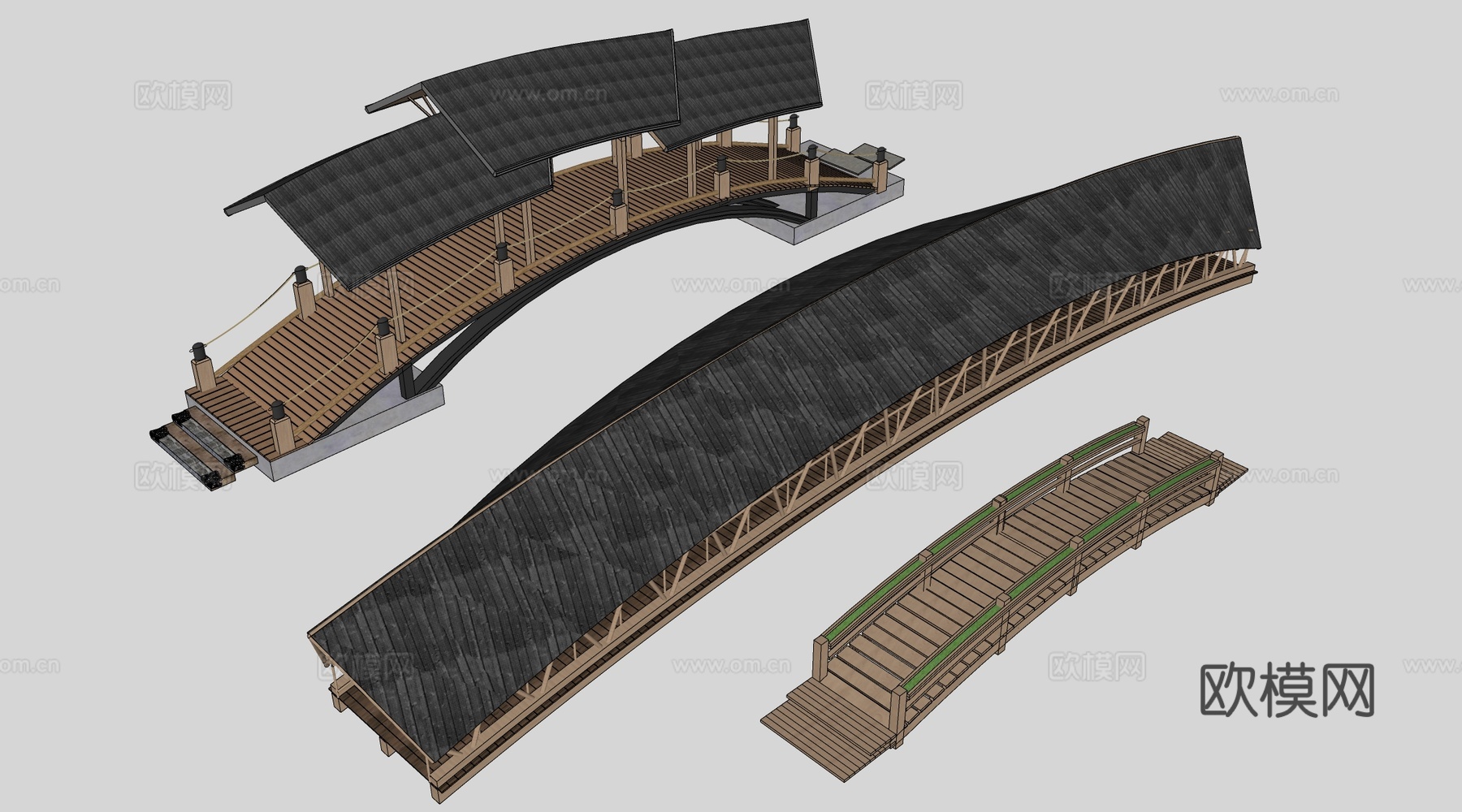 现代景观小桥 景观桥 木拱桥 公园桥su模型