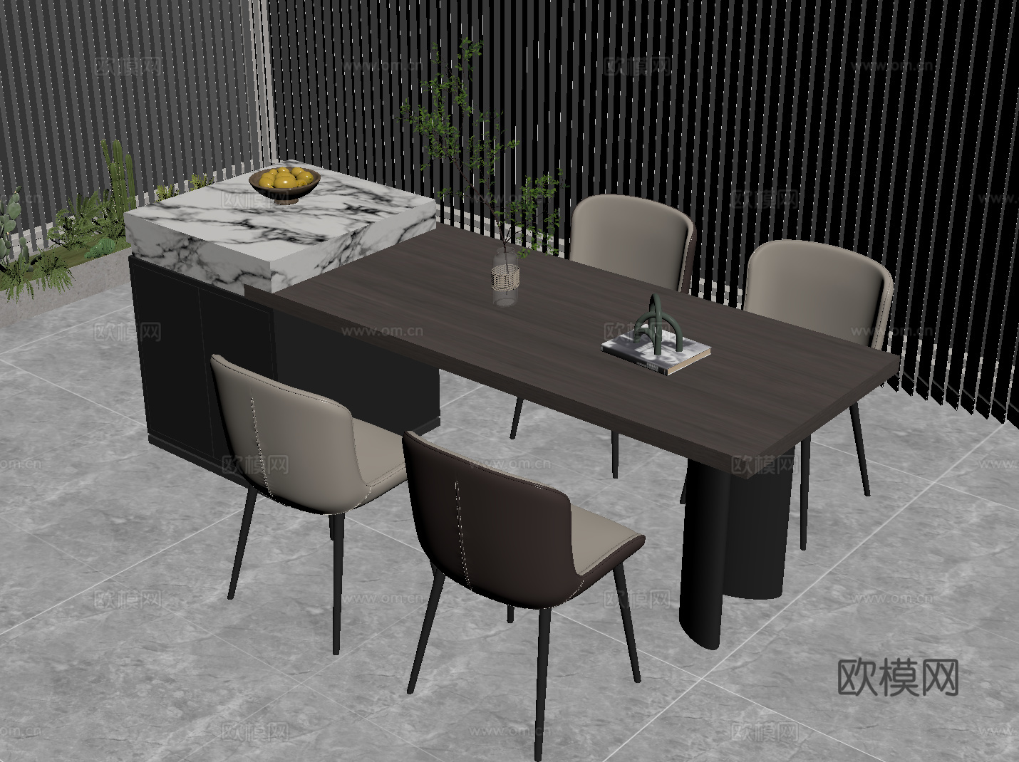 现代意式岛台 餐桌椅su模型