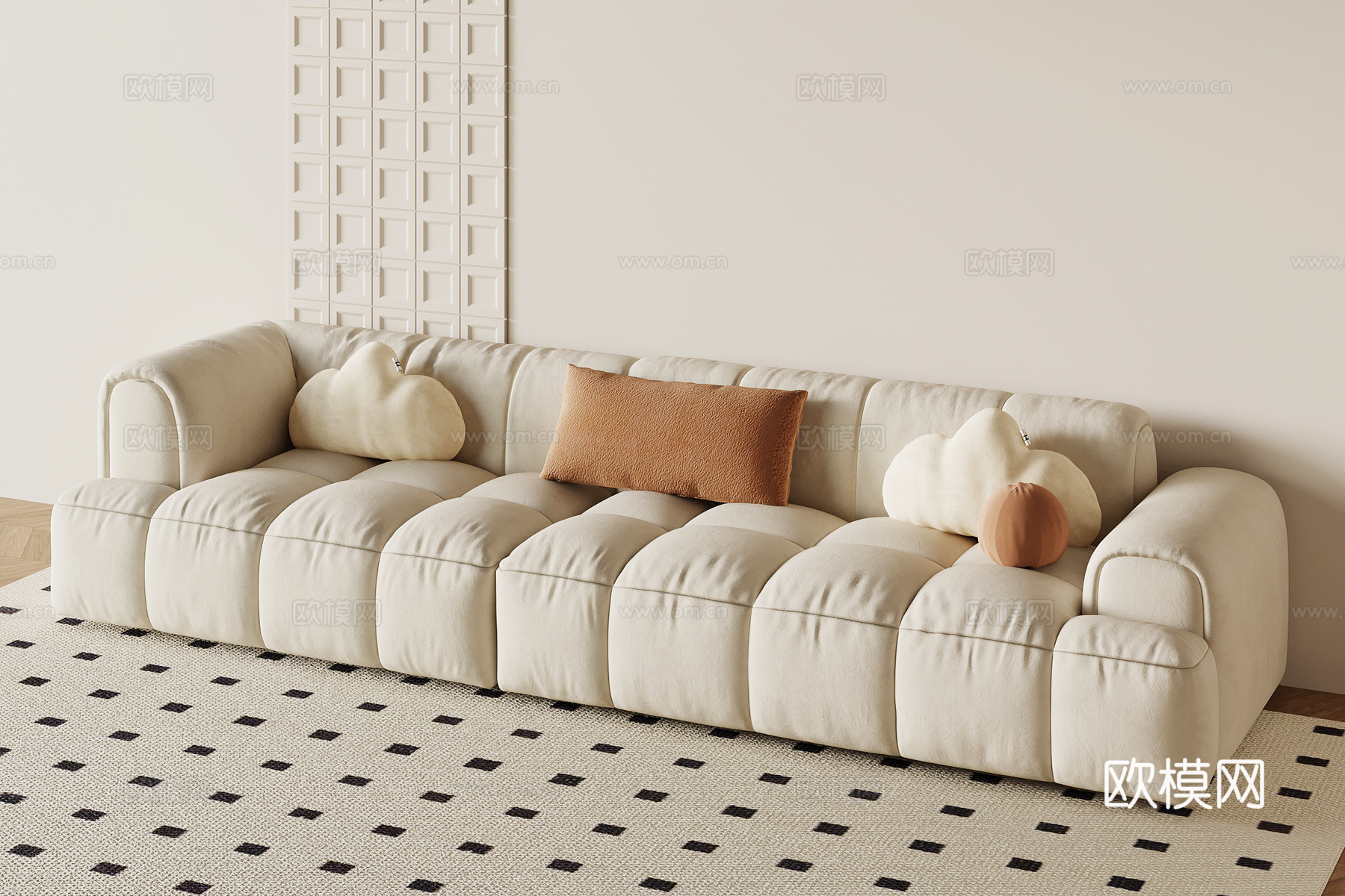 现代奶油风沙发 多人沙发su模型