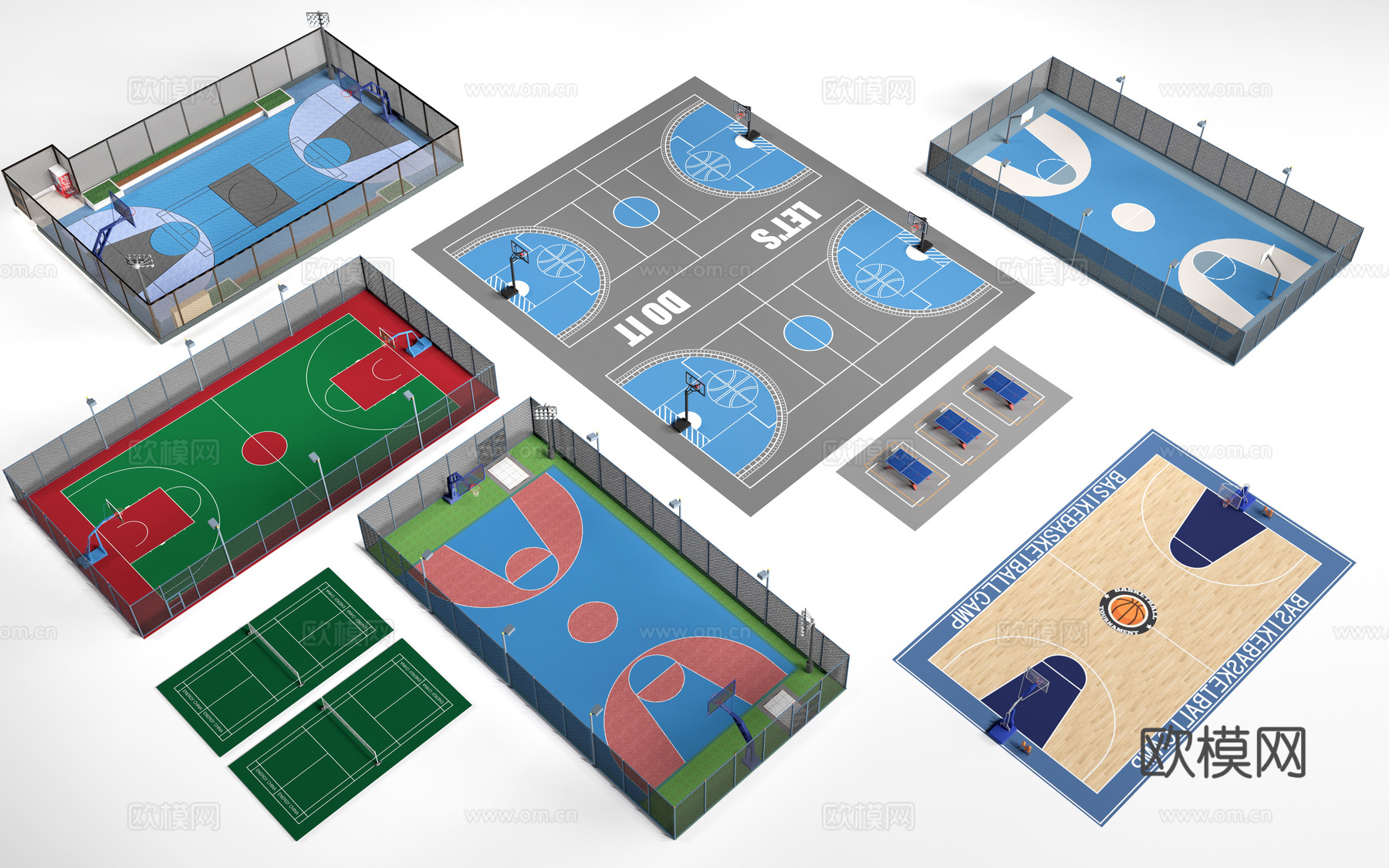 现代篮球场 运动场 球场su模型
