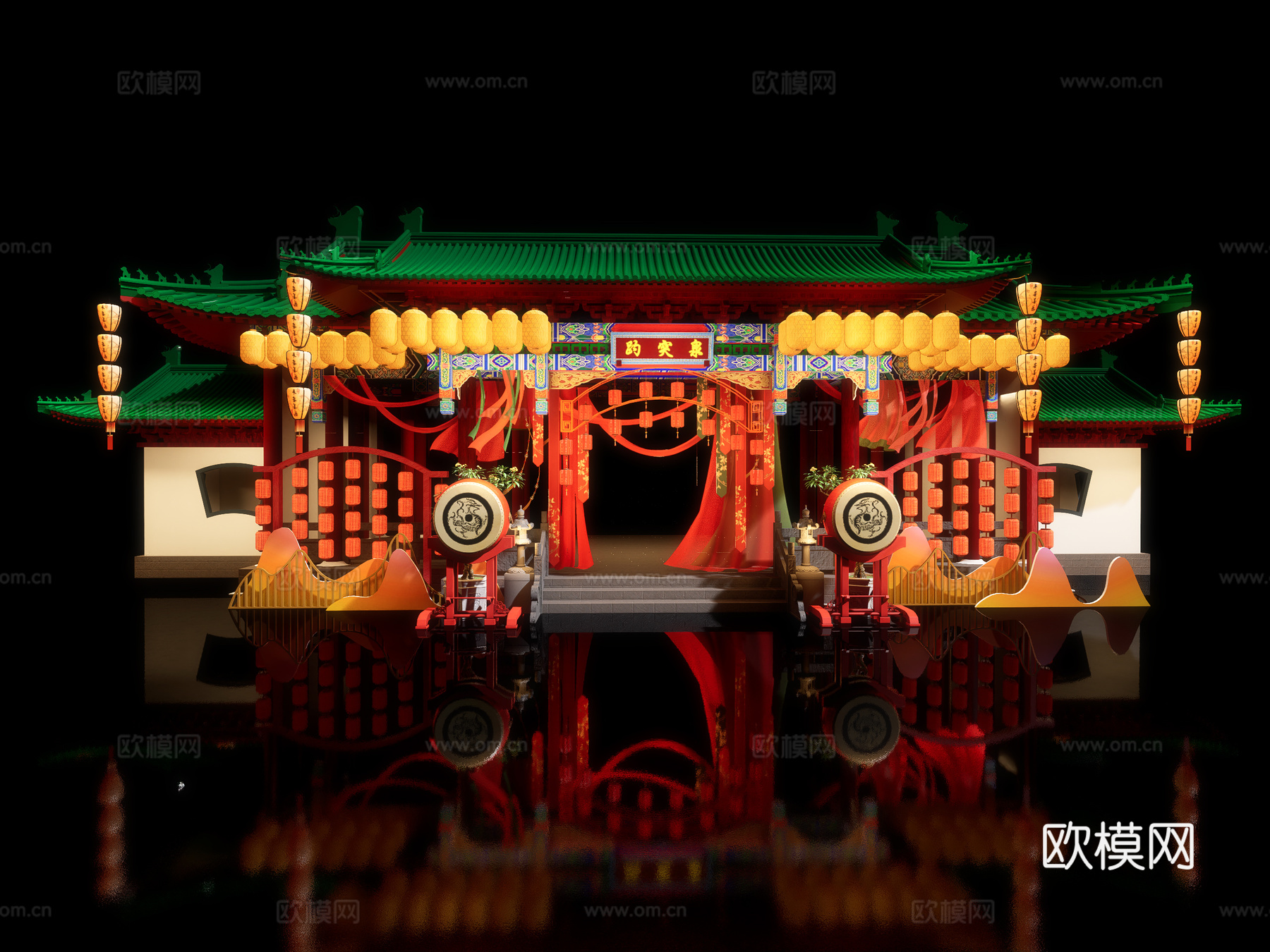 网红打卡国潮古风古镇集市su模型