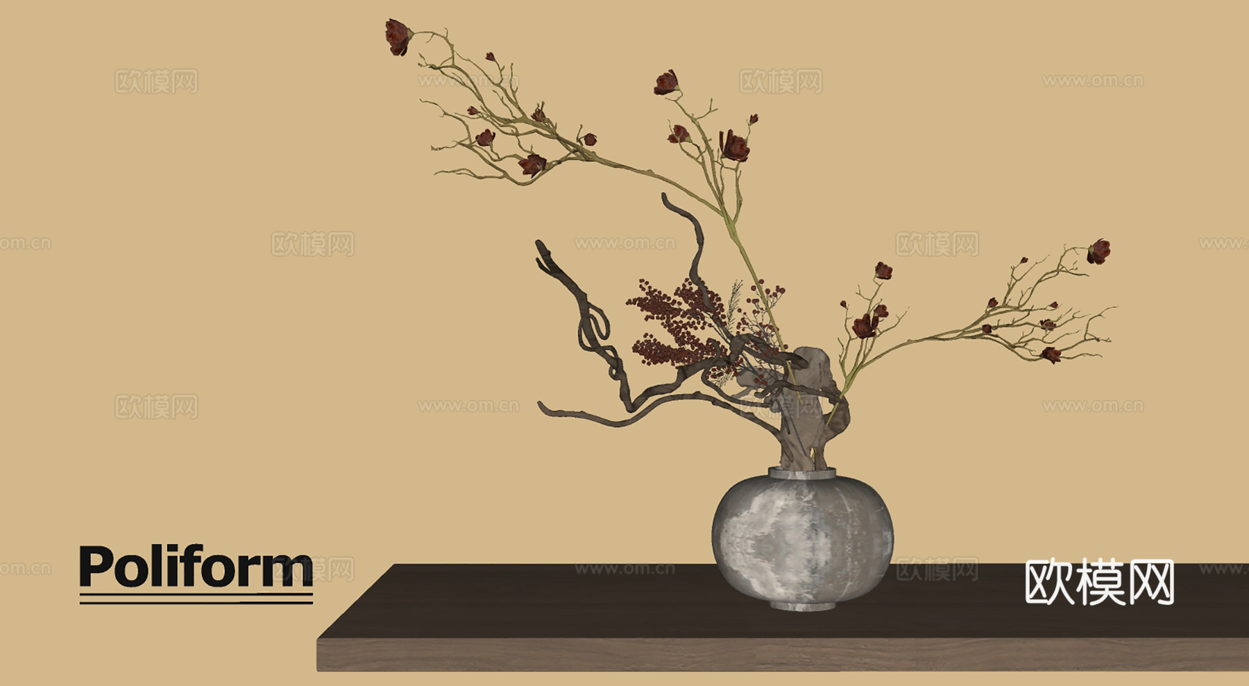 新中式花瓶盆栽su模型