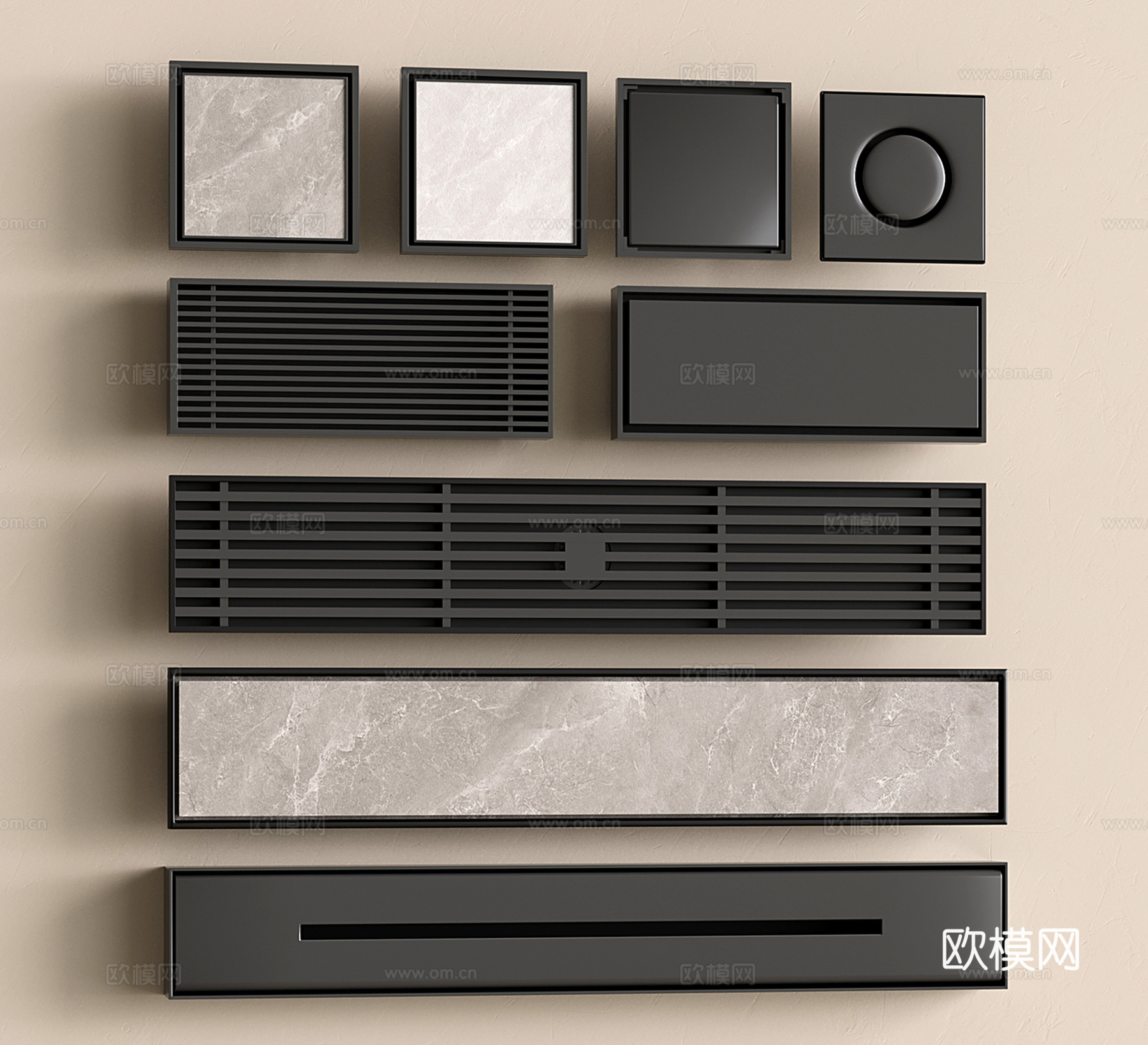 极简不锈钢地漏 防臭排水口 现代金属地漏 卫生间地漏su模型