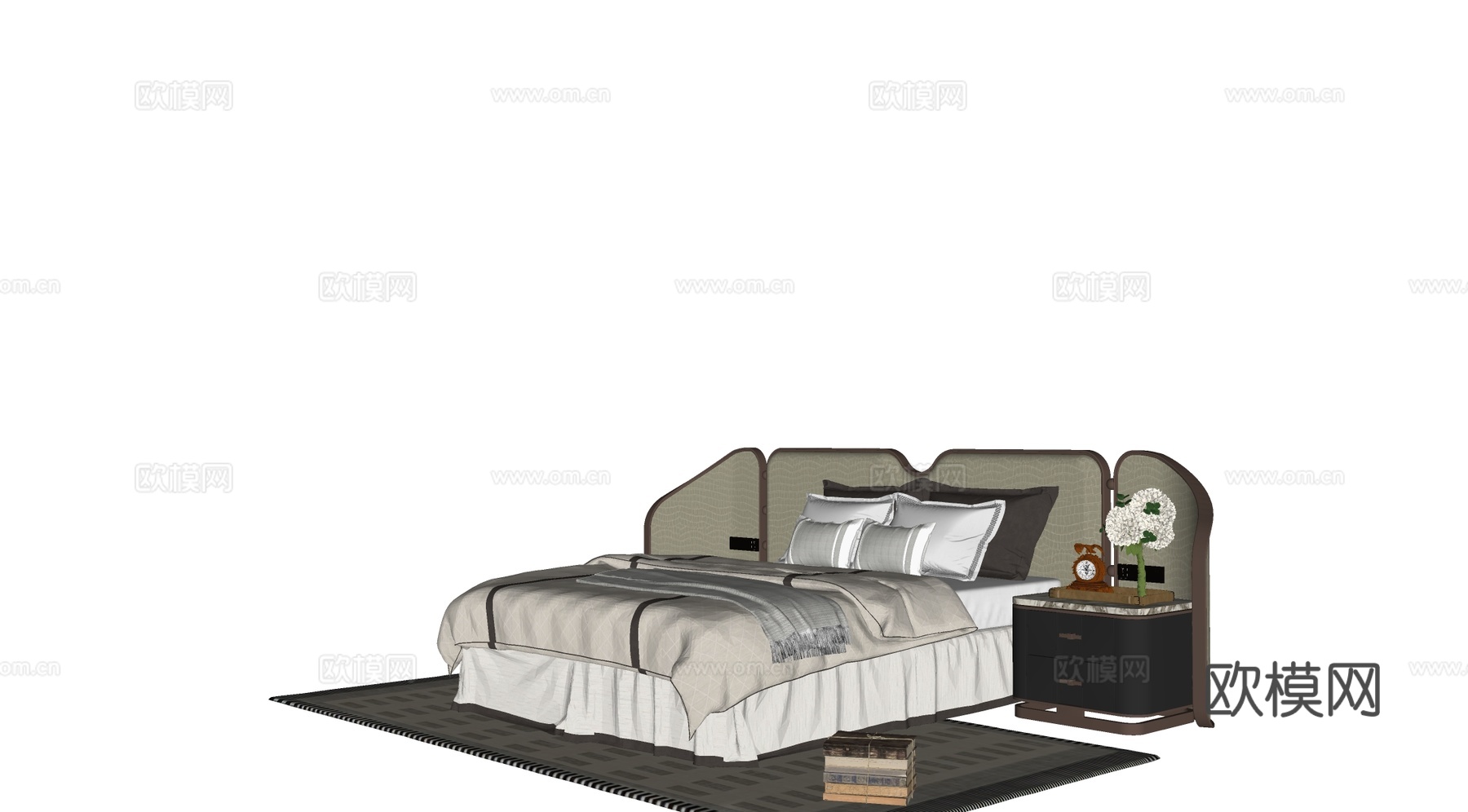 意式双人床组合 现代双人床组合 米洛提双人床组合 双人床组合su模型
