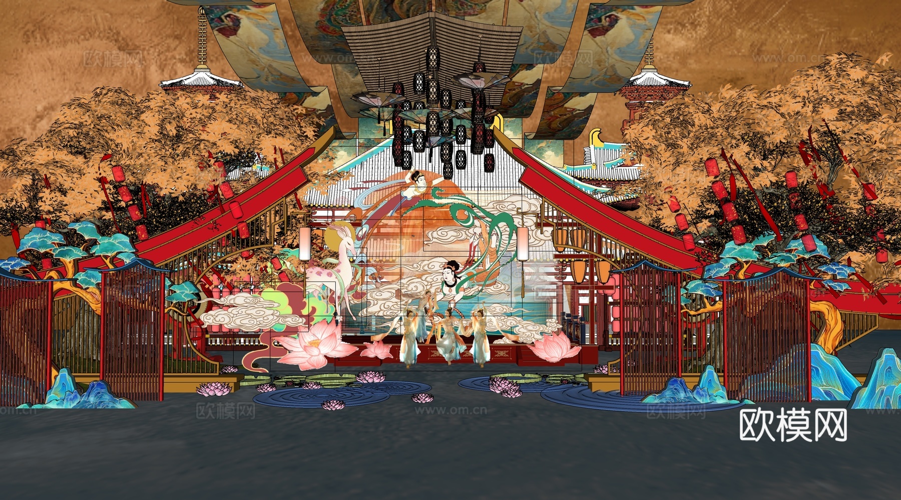 新中式古风打卡 国潮敦煌美陈 灯会舞台su模型su模型