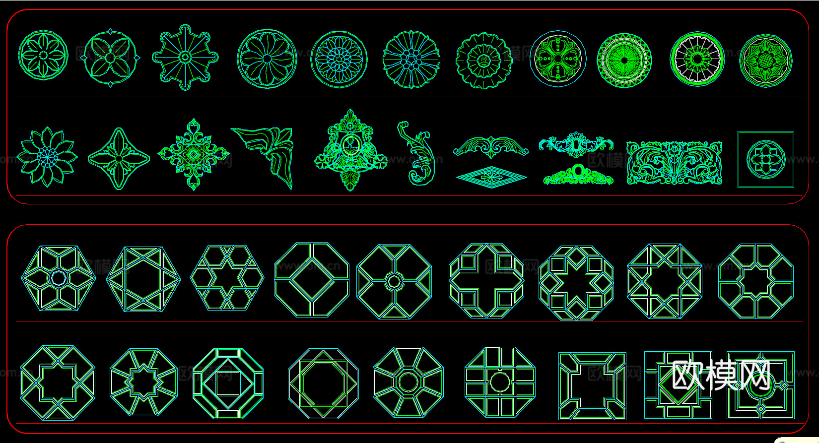 中式窗花 镂空窗格  雕花图案cad施工图下载（渲染图2）
