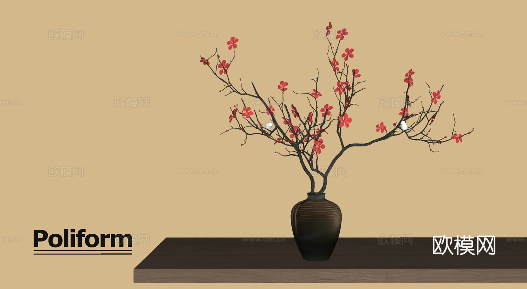 新中式花瓶盆栽su模型