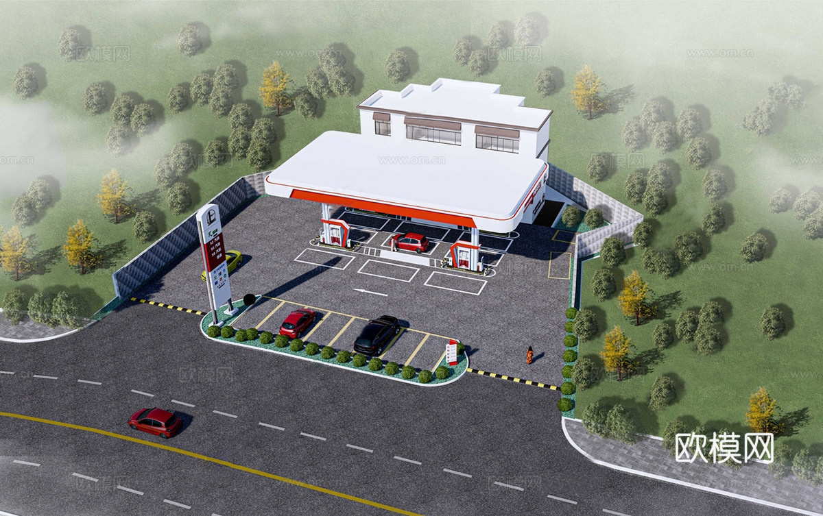现代加油站 小公建 加油站su模型