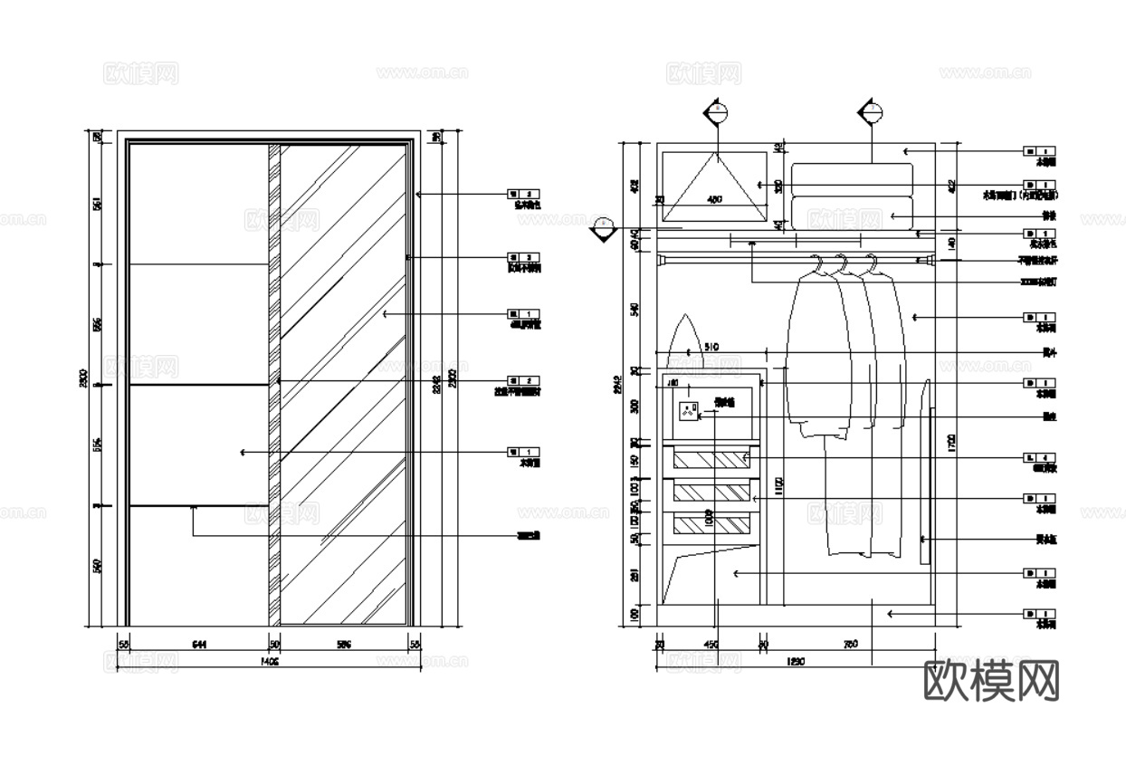衣柜 书柜 梳妆台 储物柜 CAD图纸cad施工图下载（渲染图5）