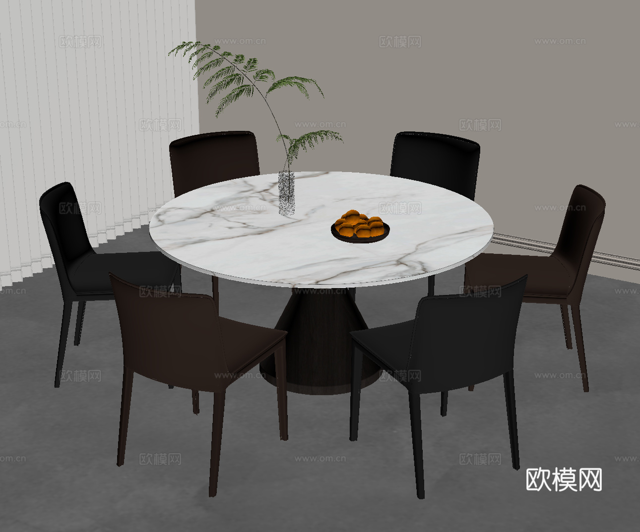 现代意式餐桌 圆形餐桌 餐桌椅组合su模型