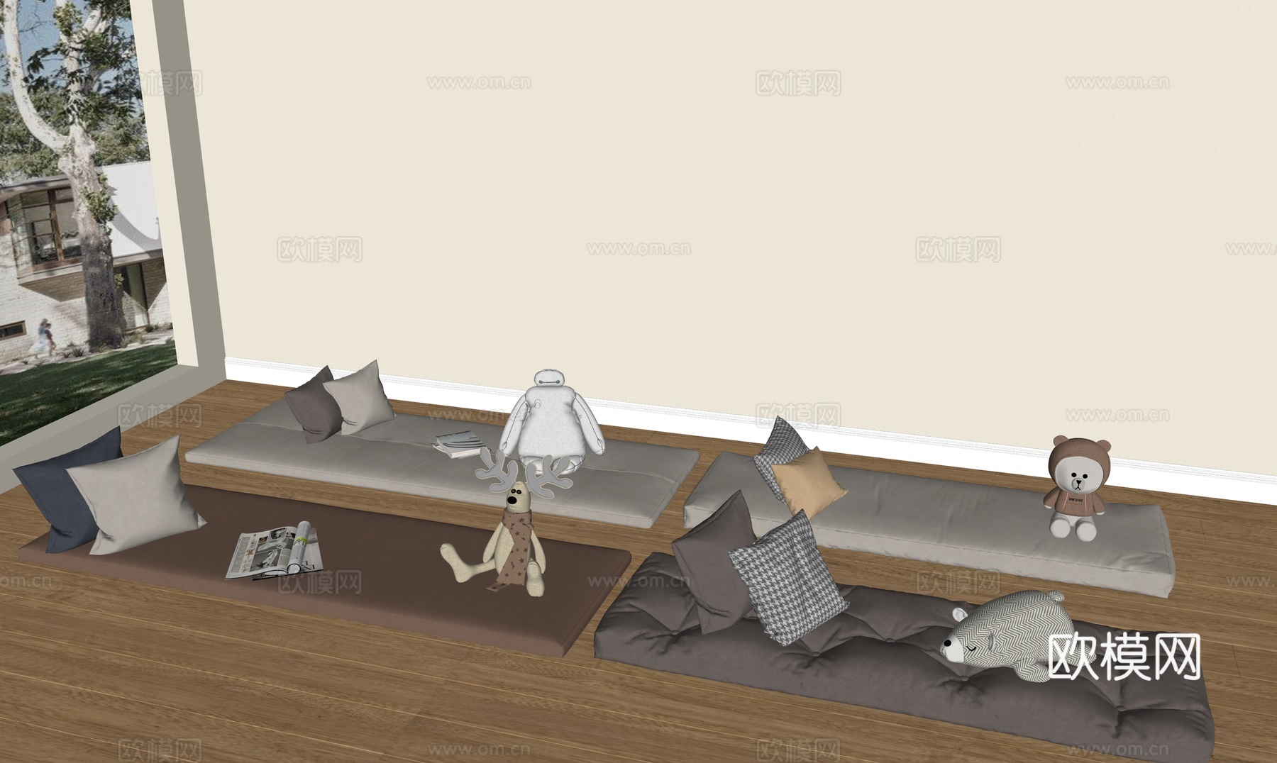 现代飘窗垫_抱枕沙发垫子_毛绒玩具su模型