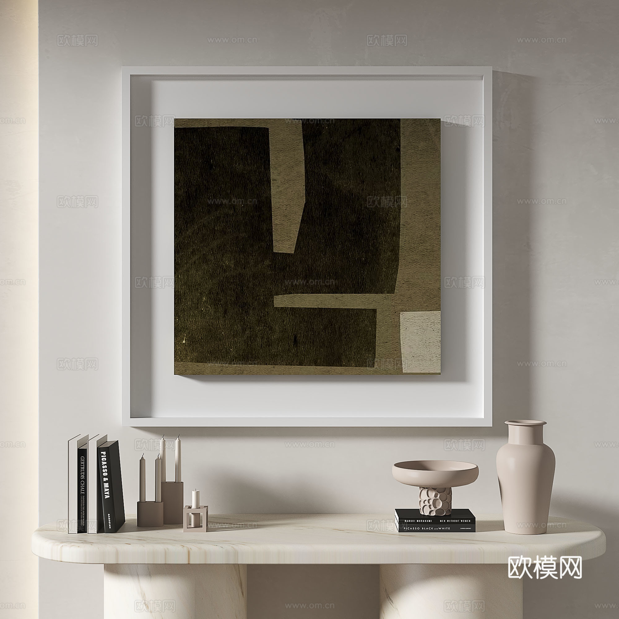 现代，简约，抽象，奶油风，玄关，挂画免费3d模型