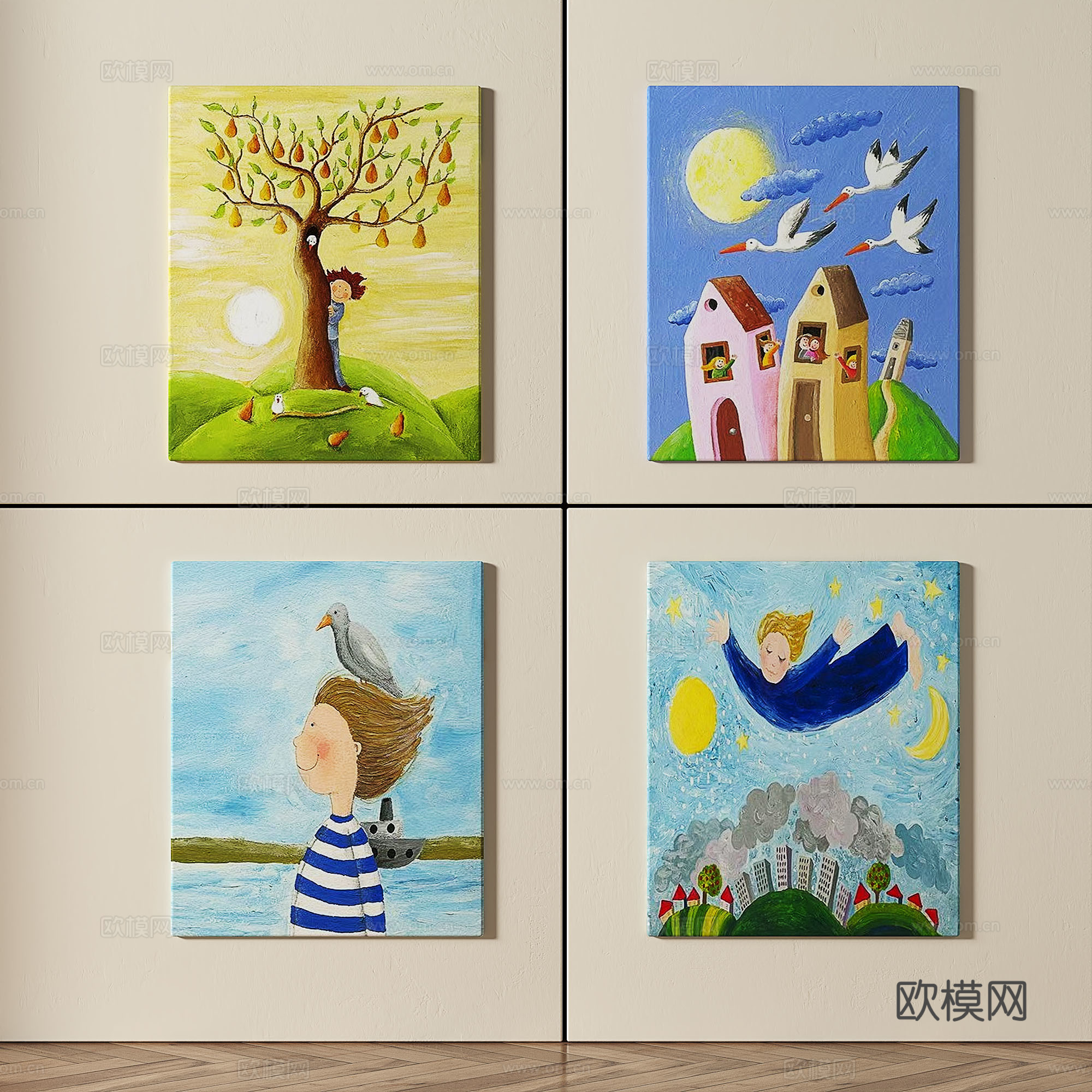 现代，儿童，抽象，组合画免费3d模型