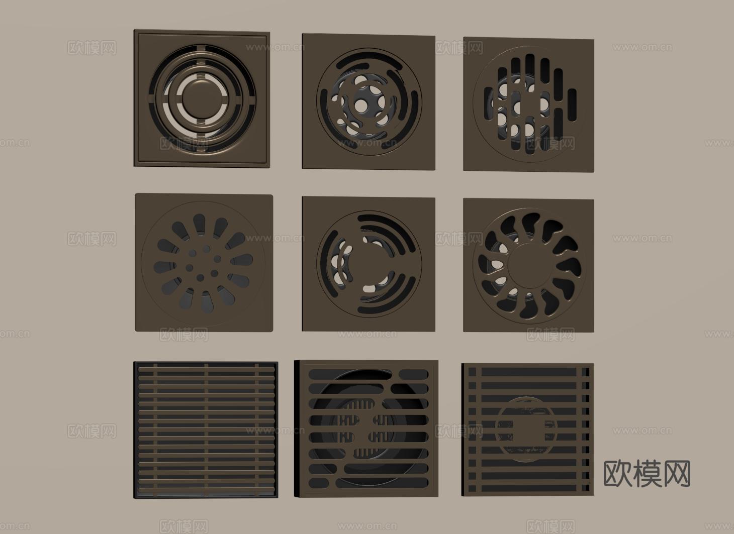 现代不锈钢地漏 防臭排水口 金属地漏 卫生间地漏su模型