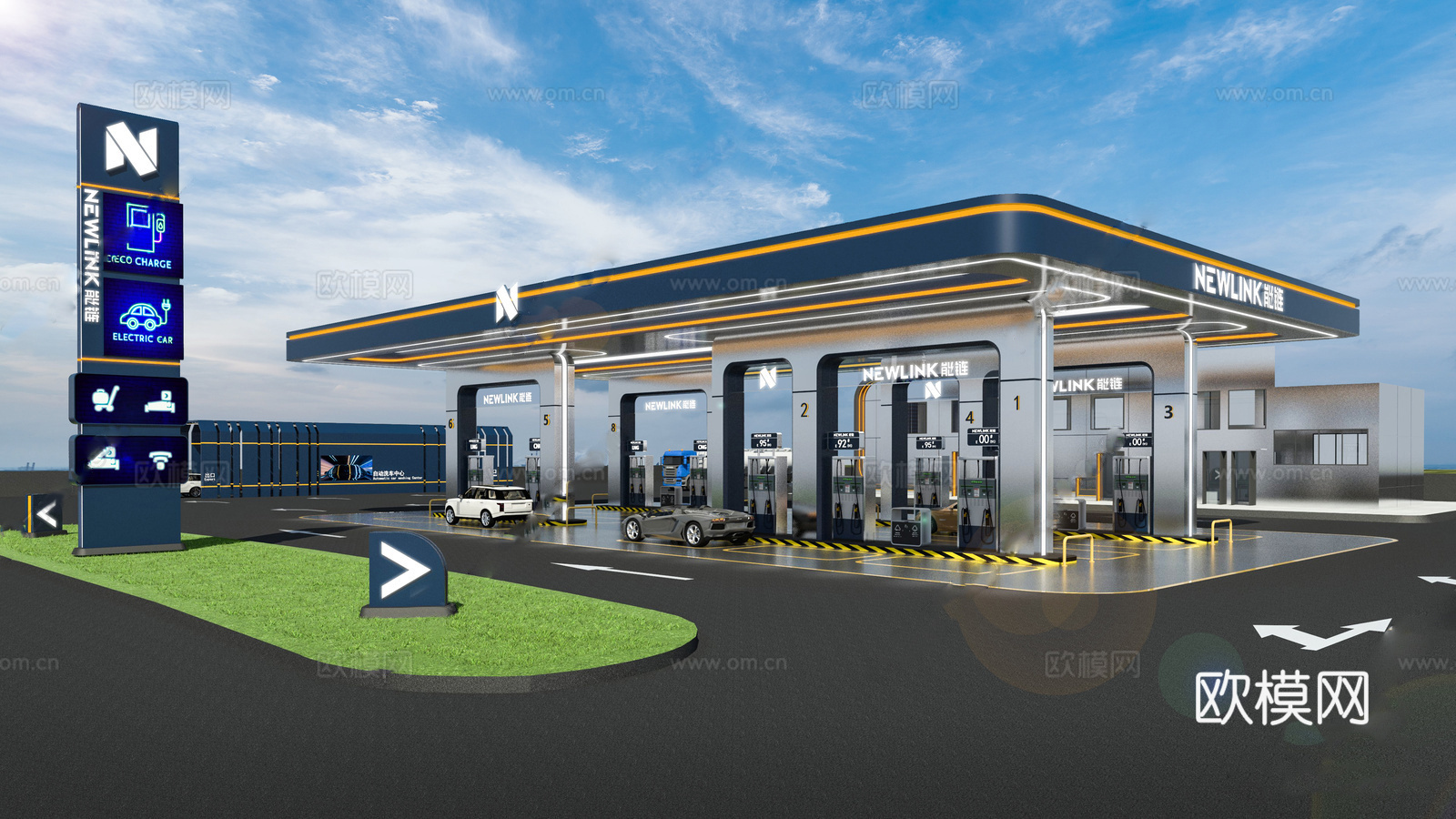 现代风格加油站 小公建 加油站su模型