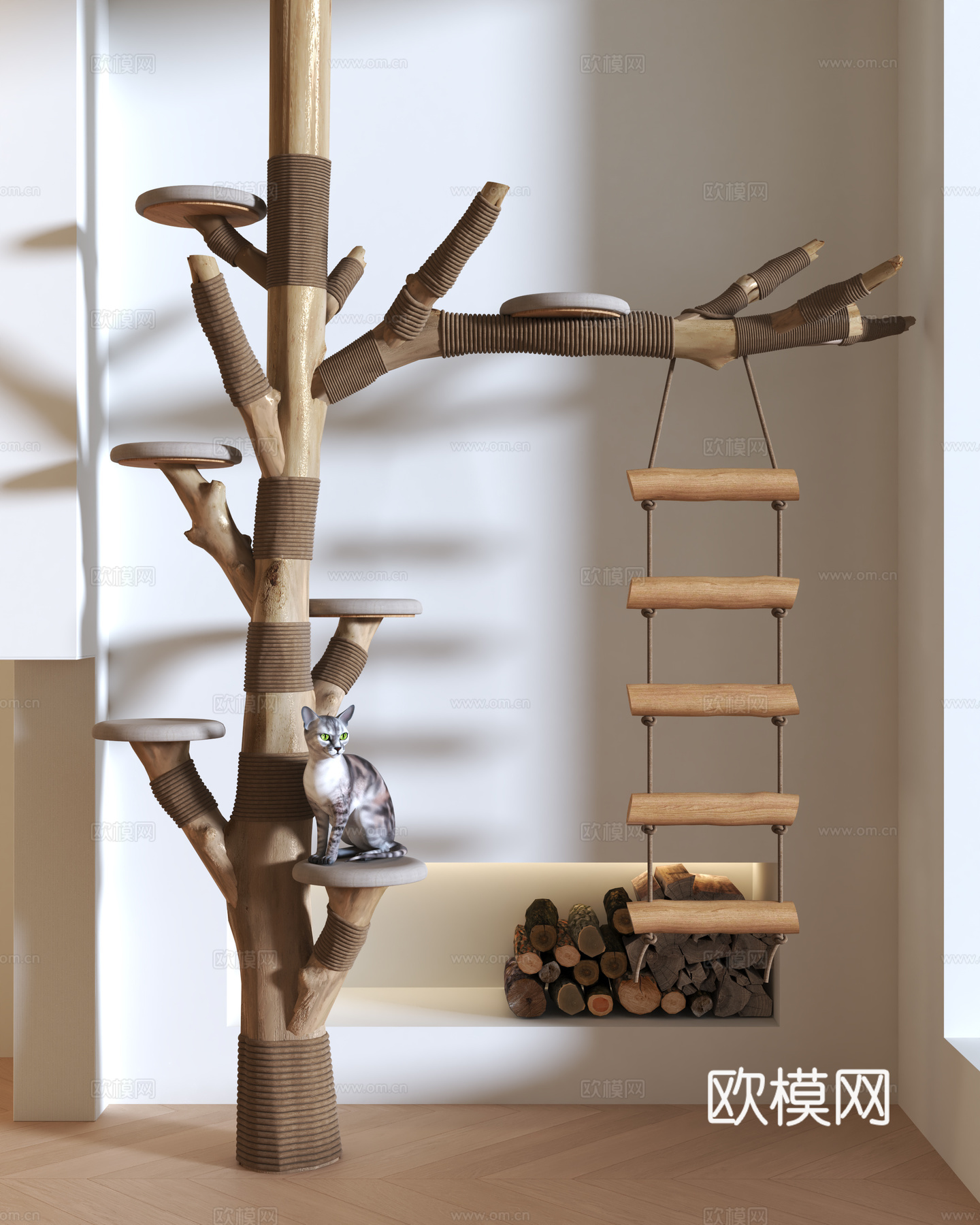 现代猫爬架su模型下载（渲染图1）