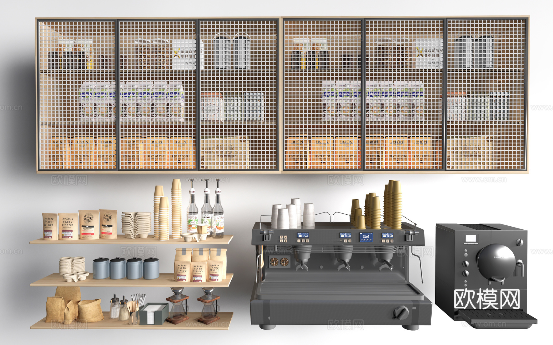 现代咖啡展架 咖啡用品 咖啡豆 咖啡机su模型