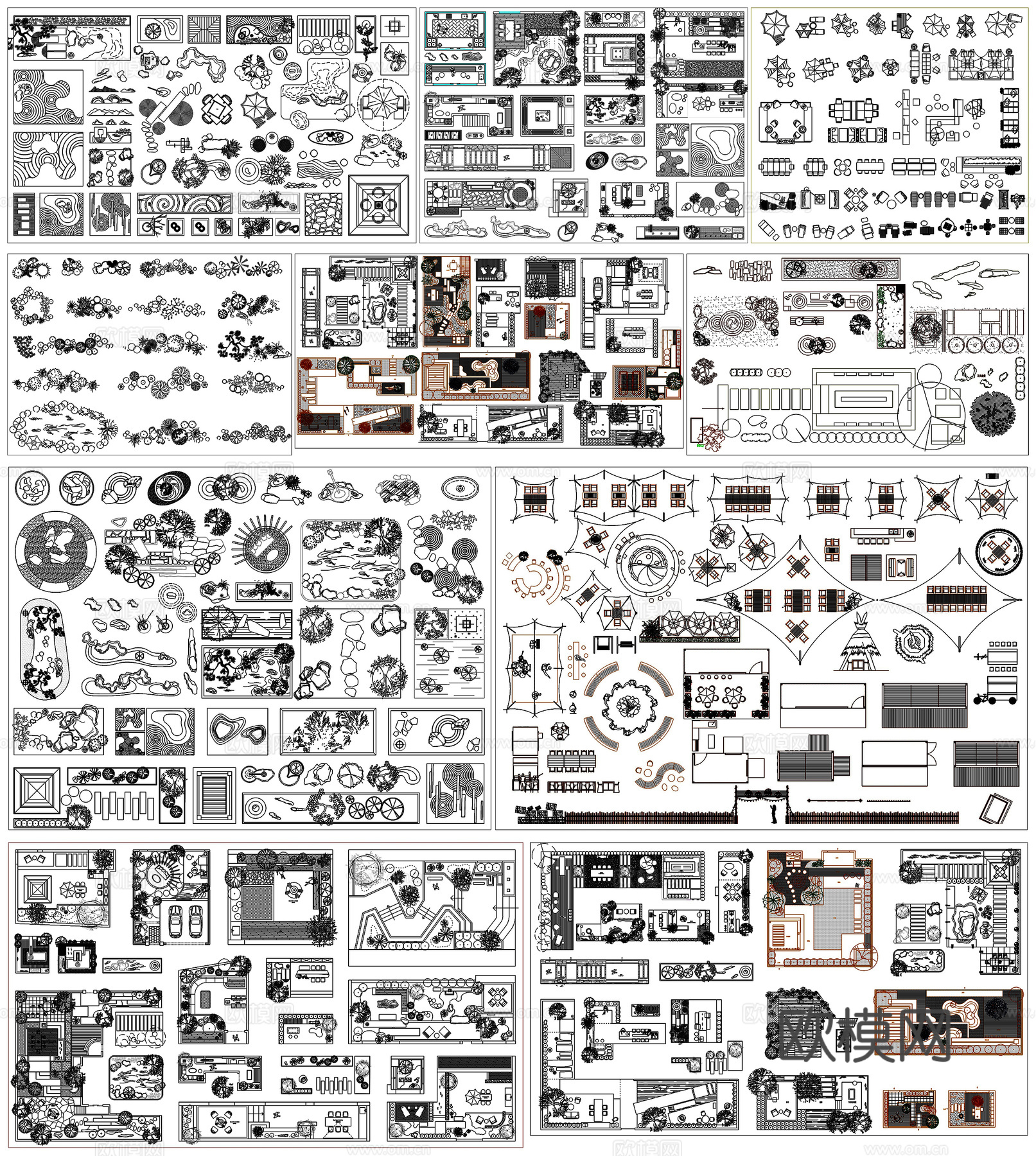 景观小品室内造景绿植休闲桌椅子户外帐篷太阳伞CAD素材图库cad施工图