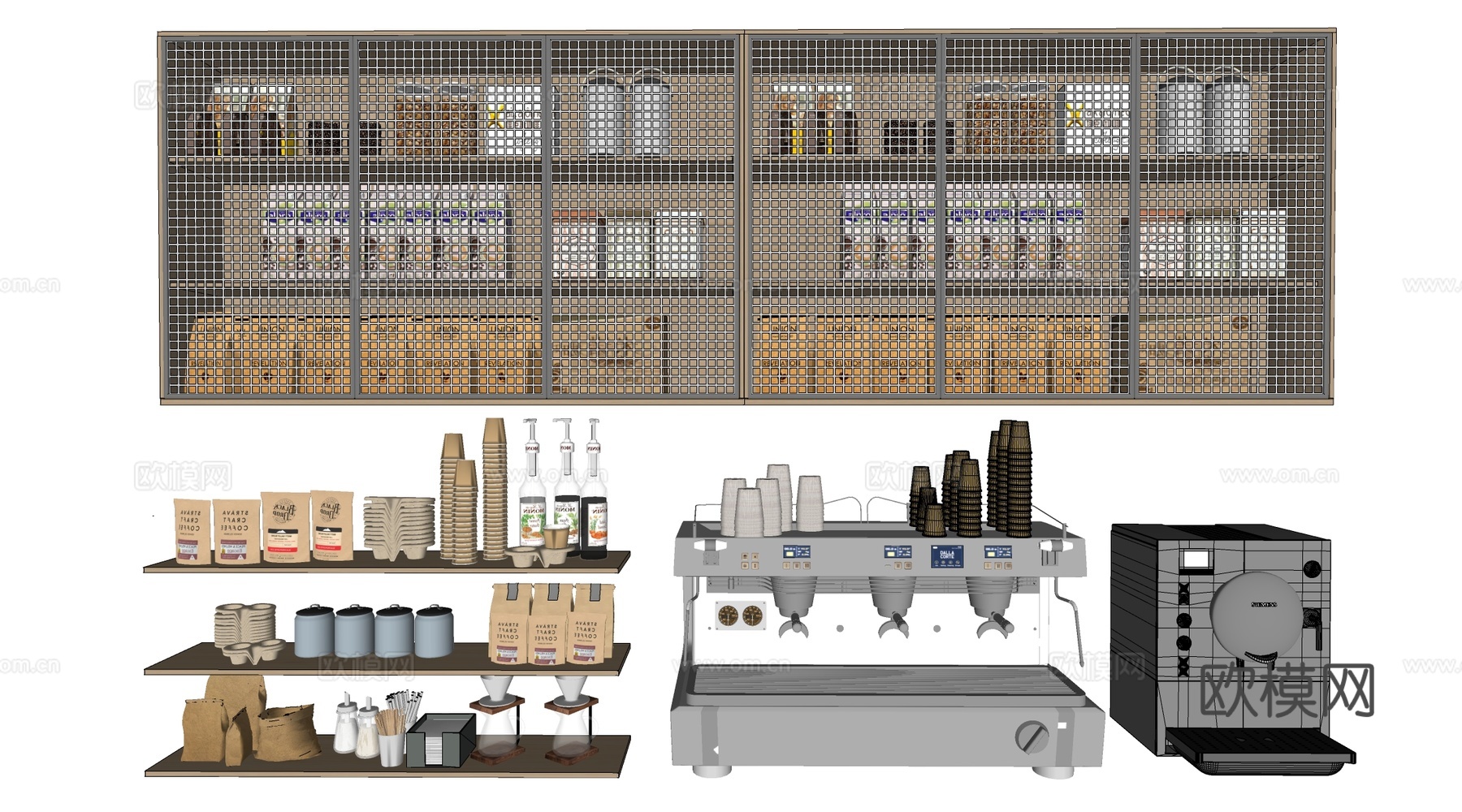 现代咖啡展架 咖啡用品 咖啡豆 咖啡机su模型