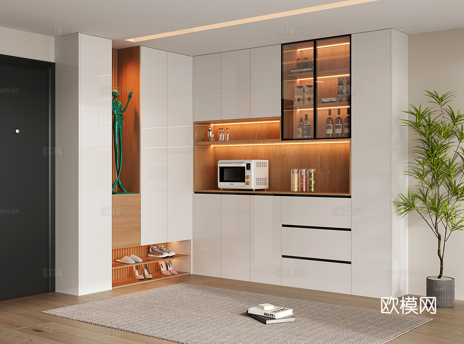 现代转角鞋柜酒柜一体 鞋柜 酒柜su模型