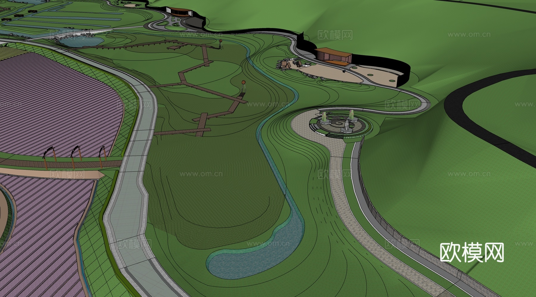 现代景观公园 林下公园  郊外公园su模型