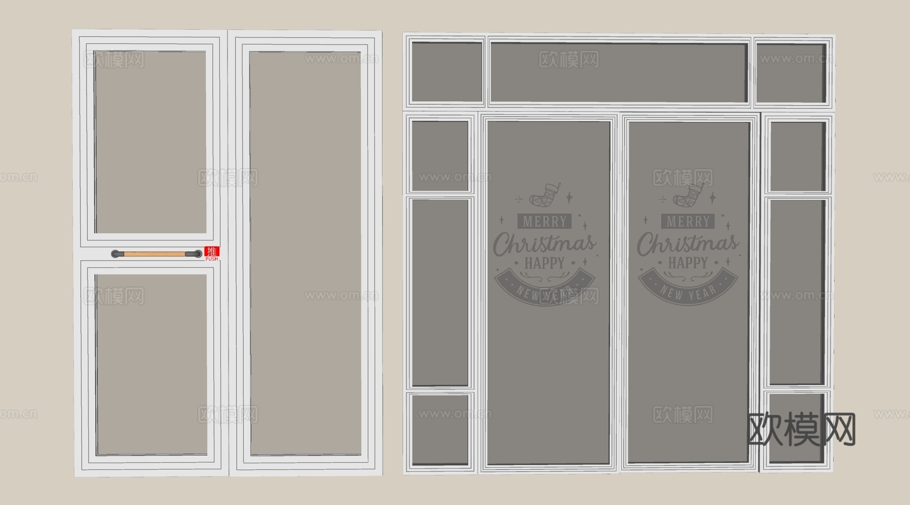 现代商铺玻璃门 玻璃双开门 商业街玻璃门 奶茶店玻璃门 咖啡su模型