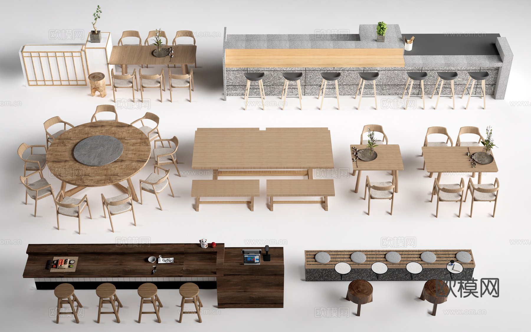 现代奶茶店桌椅 咖啡厅桌椅 餐厅桌椅su模型
