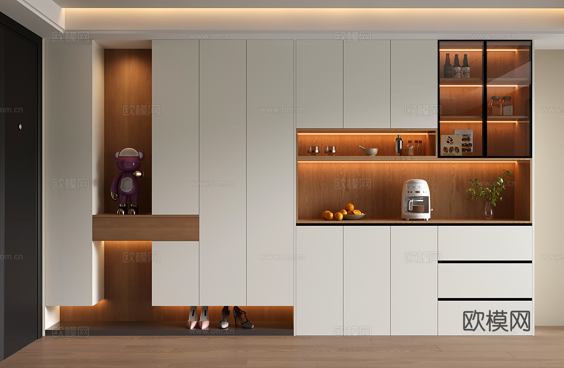 现代入户鞋柜 酒柜 鞋柜酒柜一体su模型