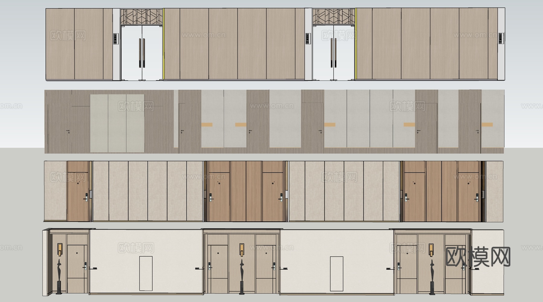 现代办公室走廊 酒店走廊 过道su模型