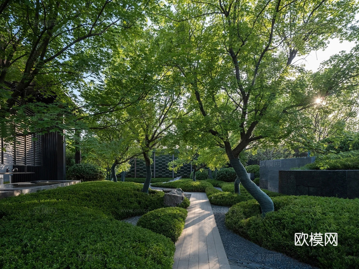 现代小区景观 林下休闲空间 林下道路 林下景观su模型