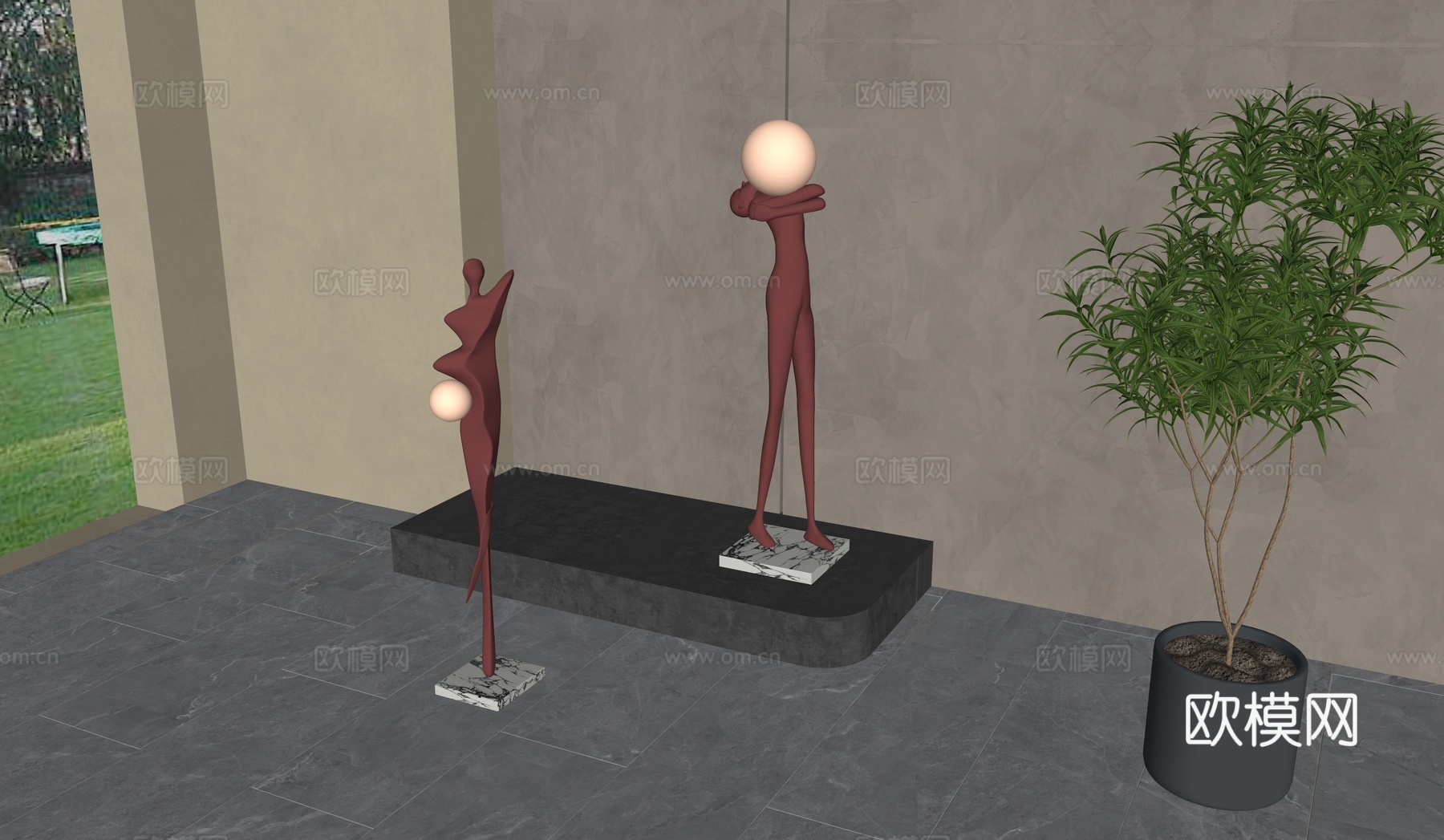 现代轻奢雕塑摆件_人雕塑摆件_落地灯_宝格丽su模型