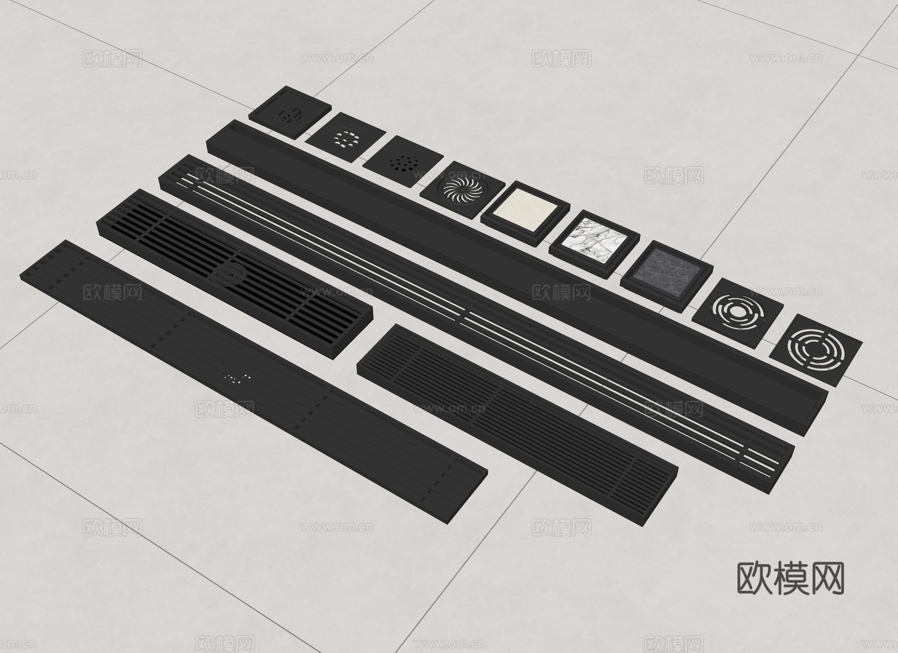 现代地漏 出水口 井盖 不锈钢地漏 卫浴地漏 卫浴五金 长条su模型