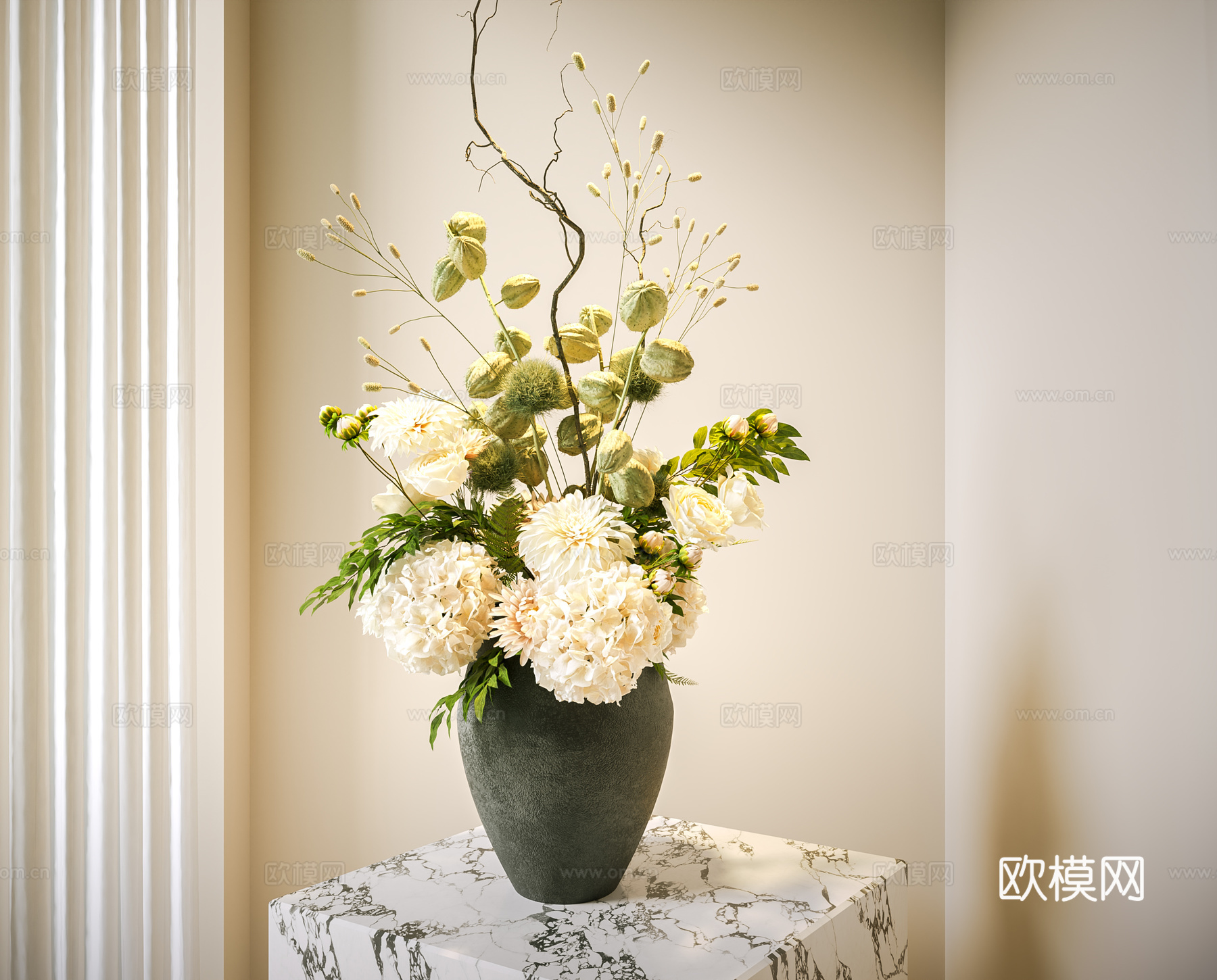 现代花瓶 花 花艺 书籍 摆件 饰品 花瓶摆件 现代花瓶花艺su模型