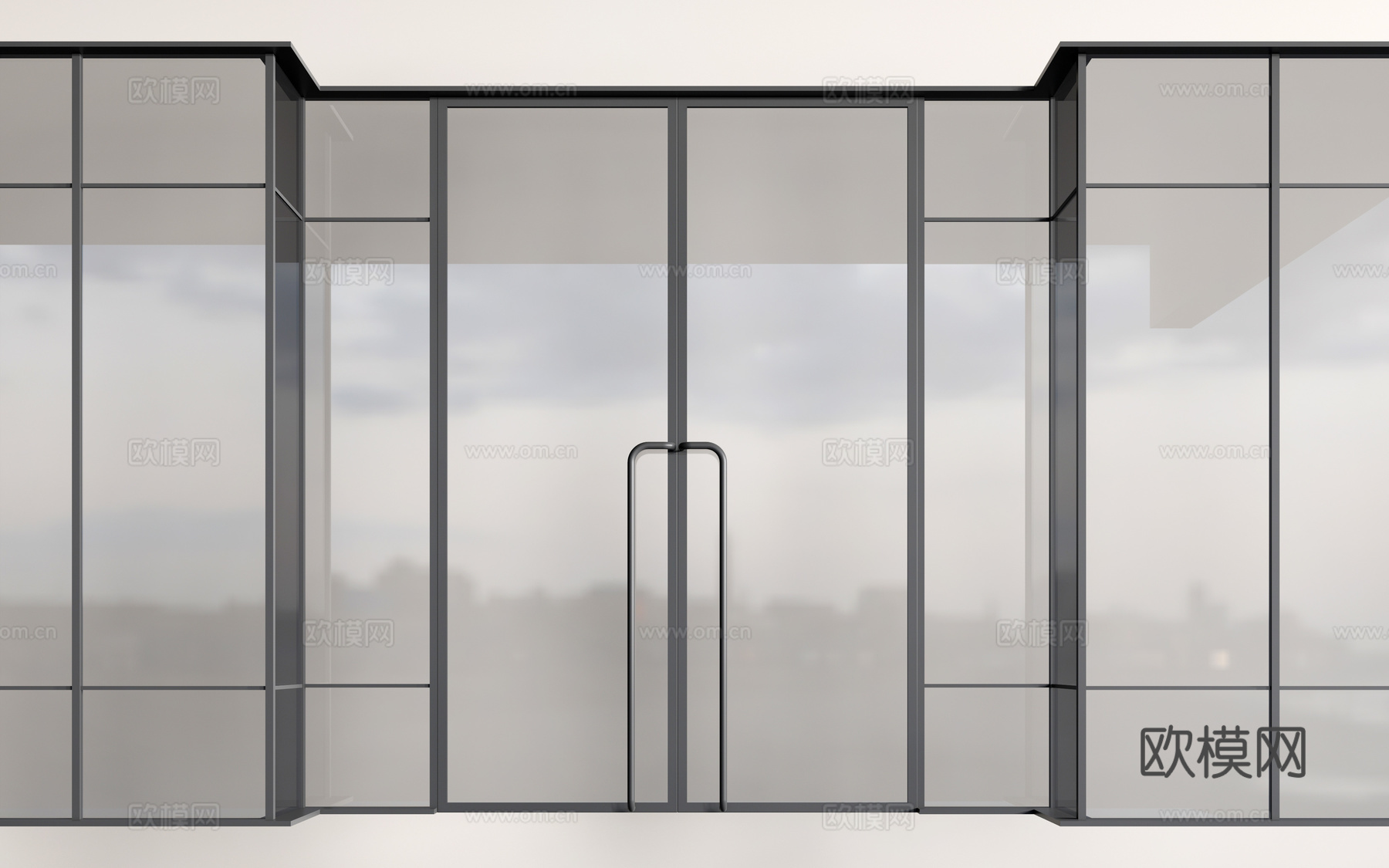 现代玻璃门 玻璃双开门 店铺玻璃门su模型
