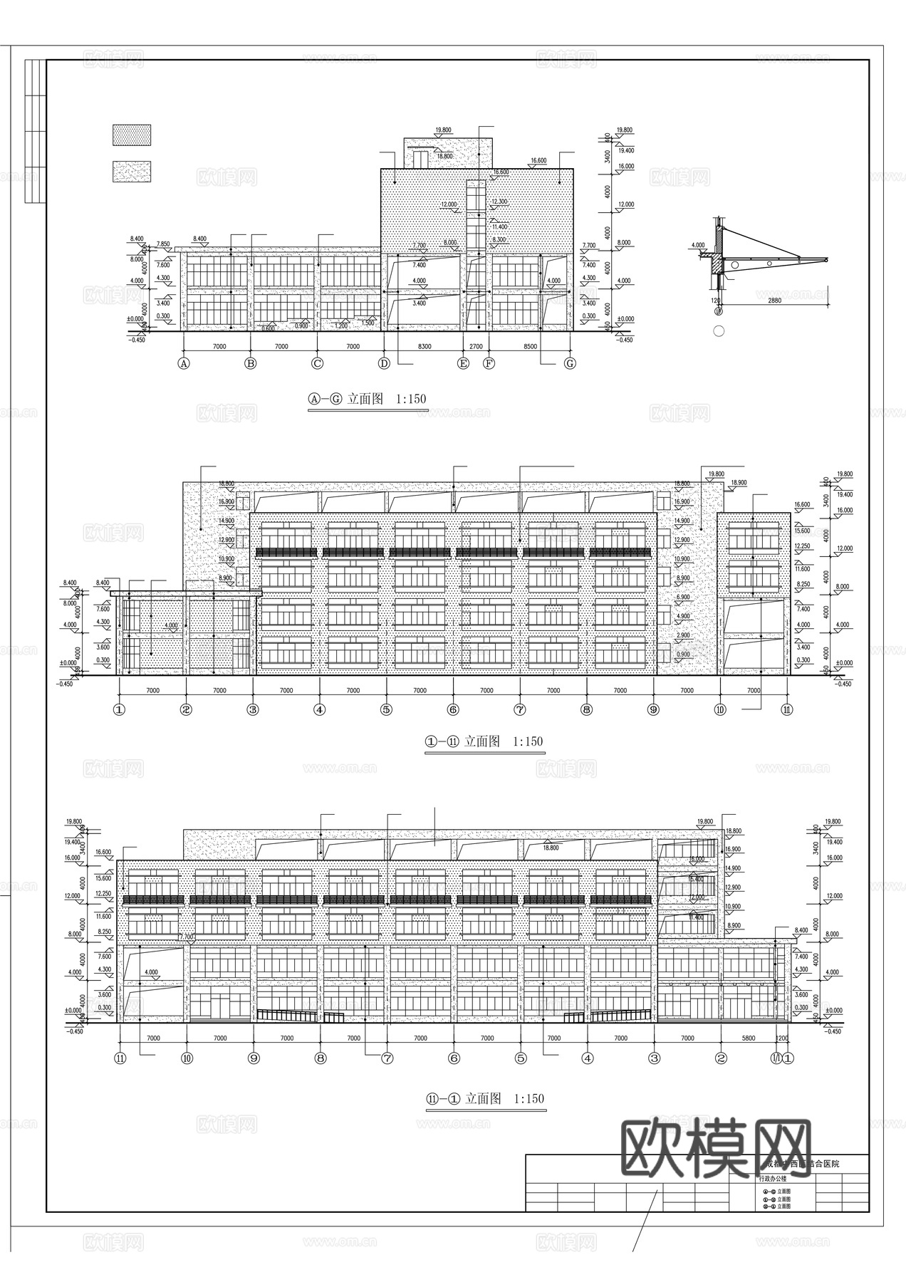 行政楼cad施工图下载（渲染图1）