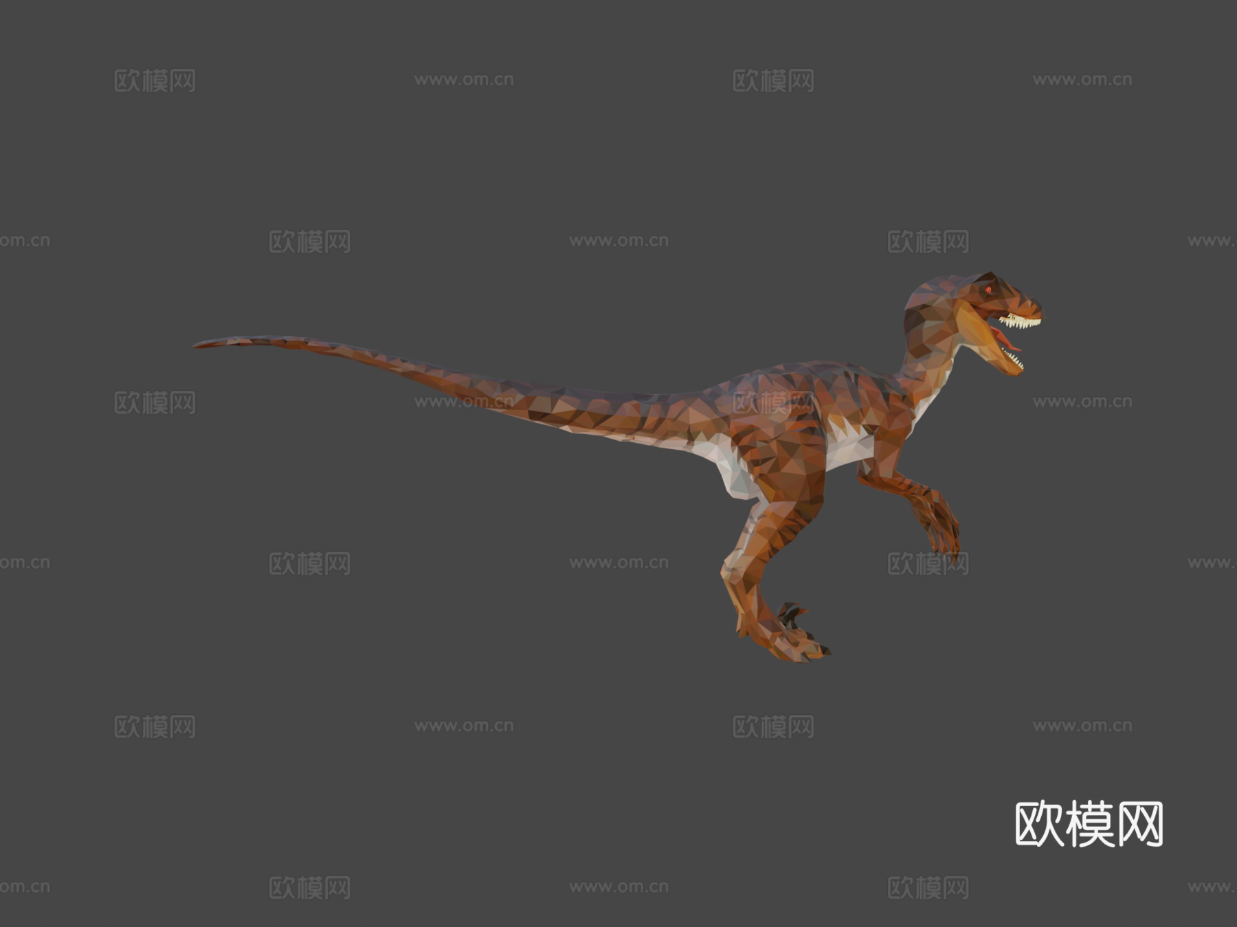 恐龙迅猛龙红色低多边形艺术风格动物su模型