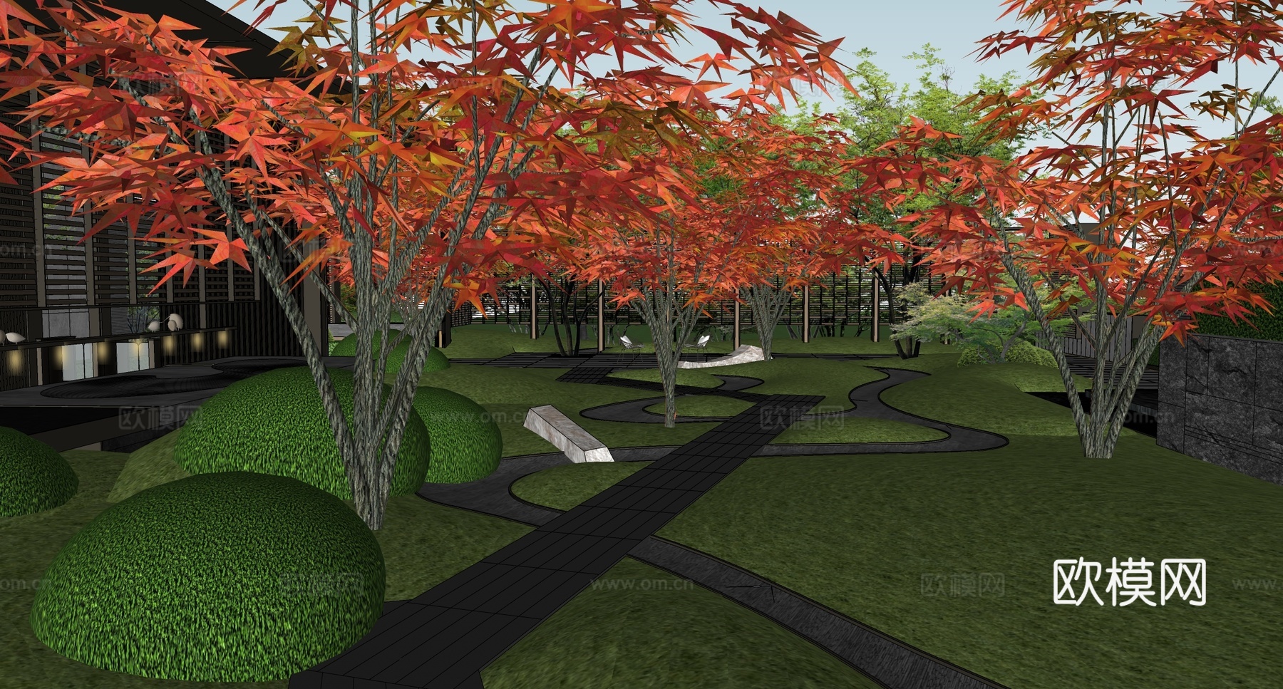 现代小区景观 林下休闲空间 林下道路 林下景观su模型