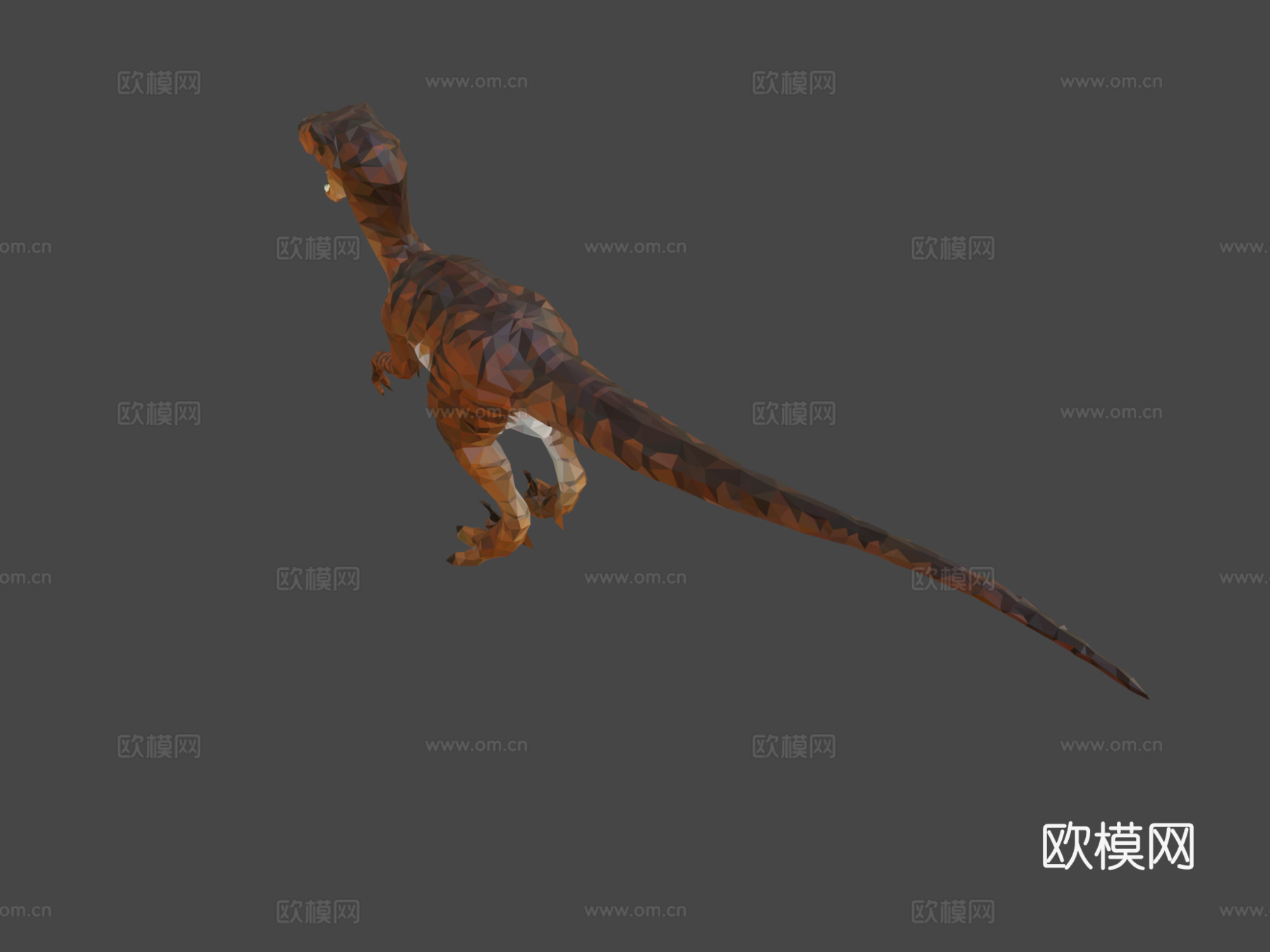 恐龙迅猛龙红色低多边形艺术风格动物su模型