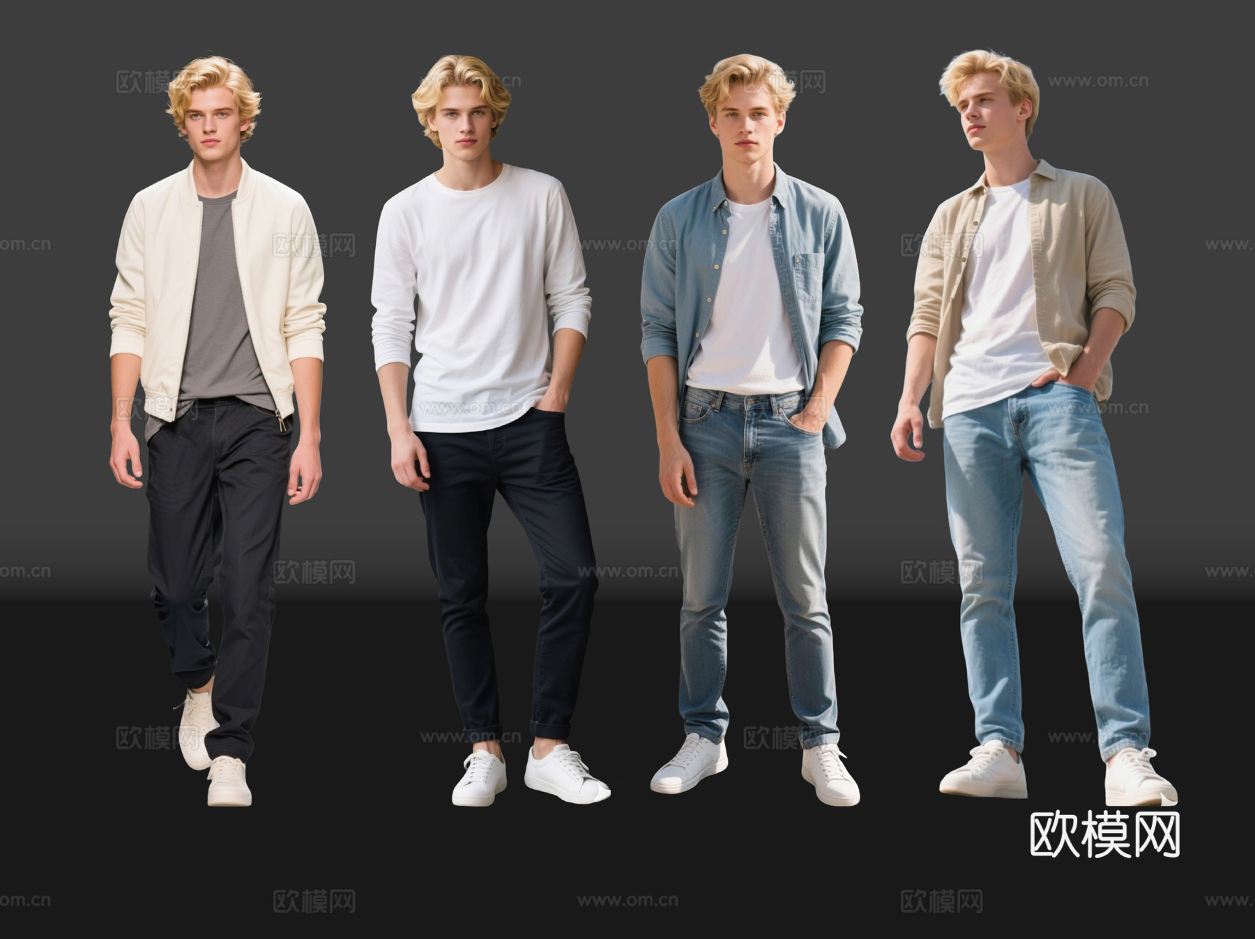 2D现代人物 时尚休闲装 休闲模特 现代商业街拍 休闲装帅哥su模型