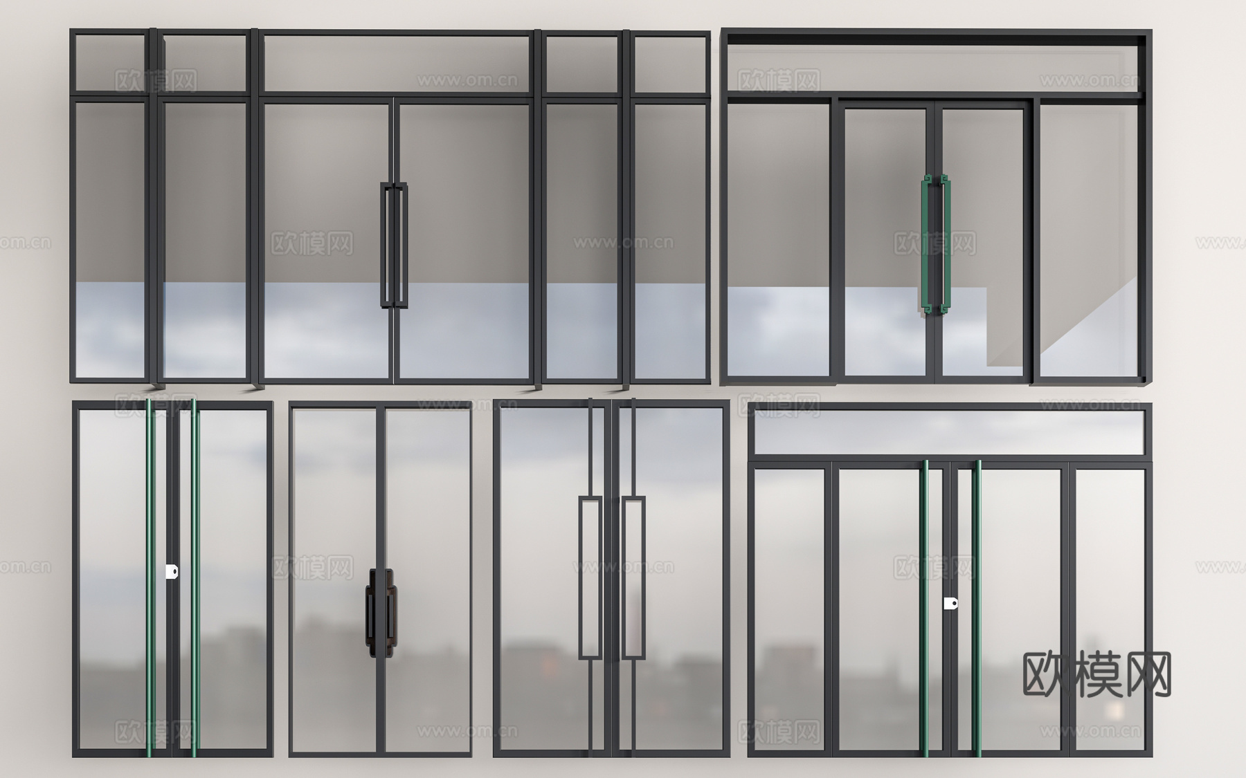 现代玻璃门 玻璃推拉门 商业街玻璃门 店铺玻璃门su模型