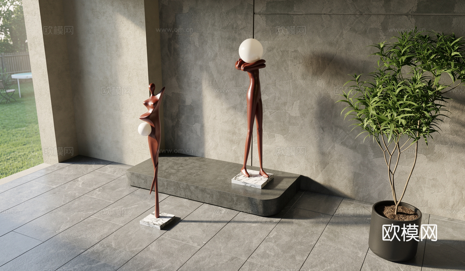 现代轻奢雕塑摆件_人雕塑摆件_落地灯_宝格丽su模型