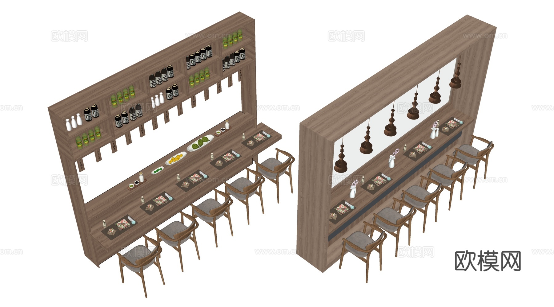 现代餐厅吧台 餐厅桌椅su模型