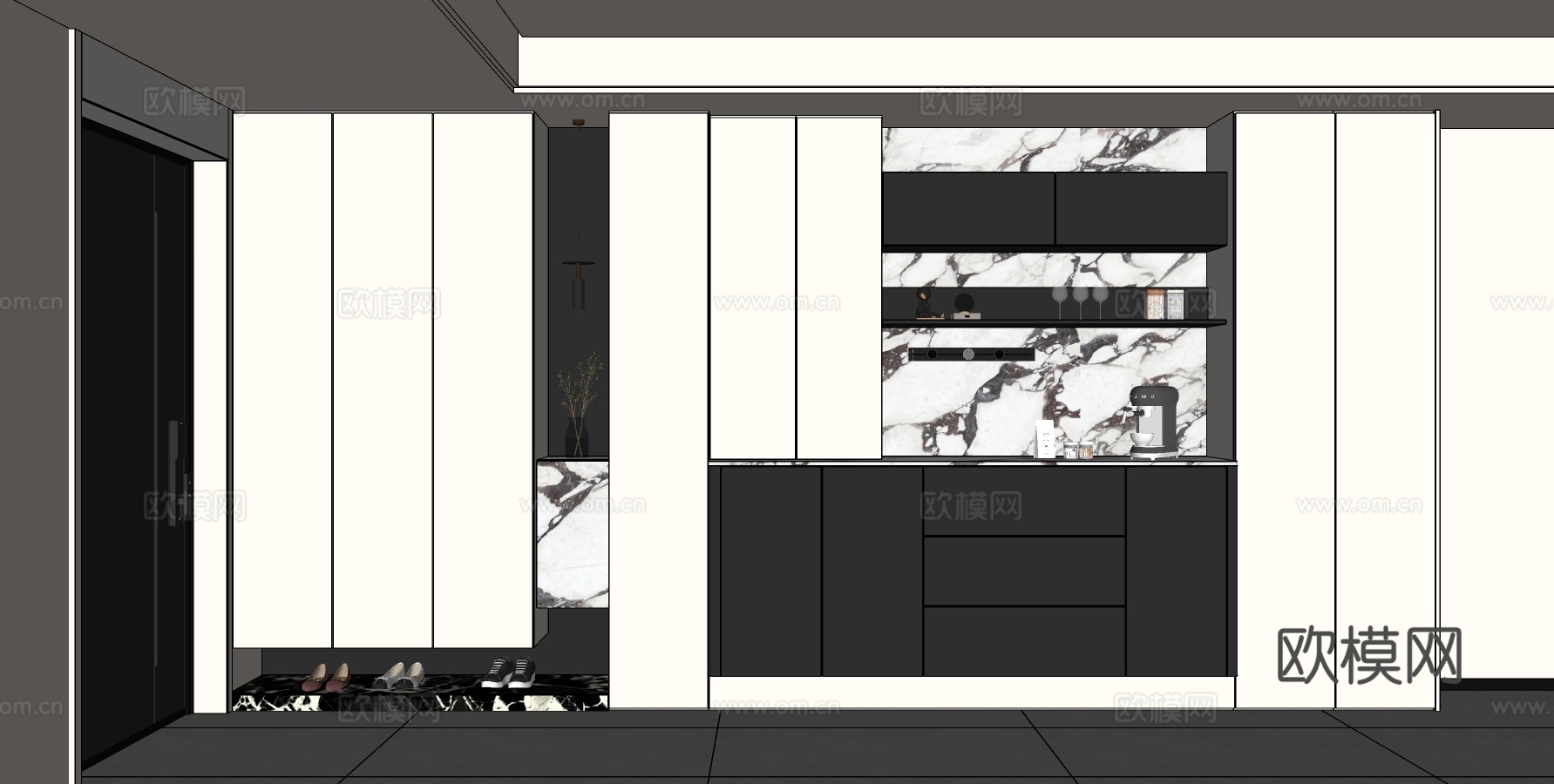 现代入户鞋柜餐边柜  入户玄关鞋柜  酒柜餐边柜  玄关鞋柜su模型