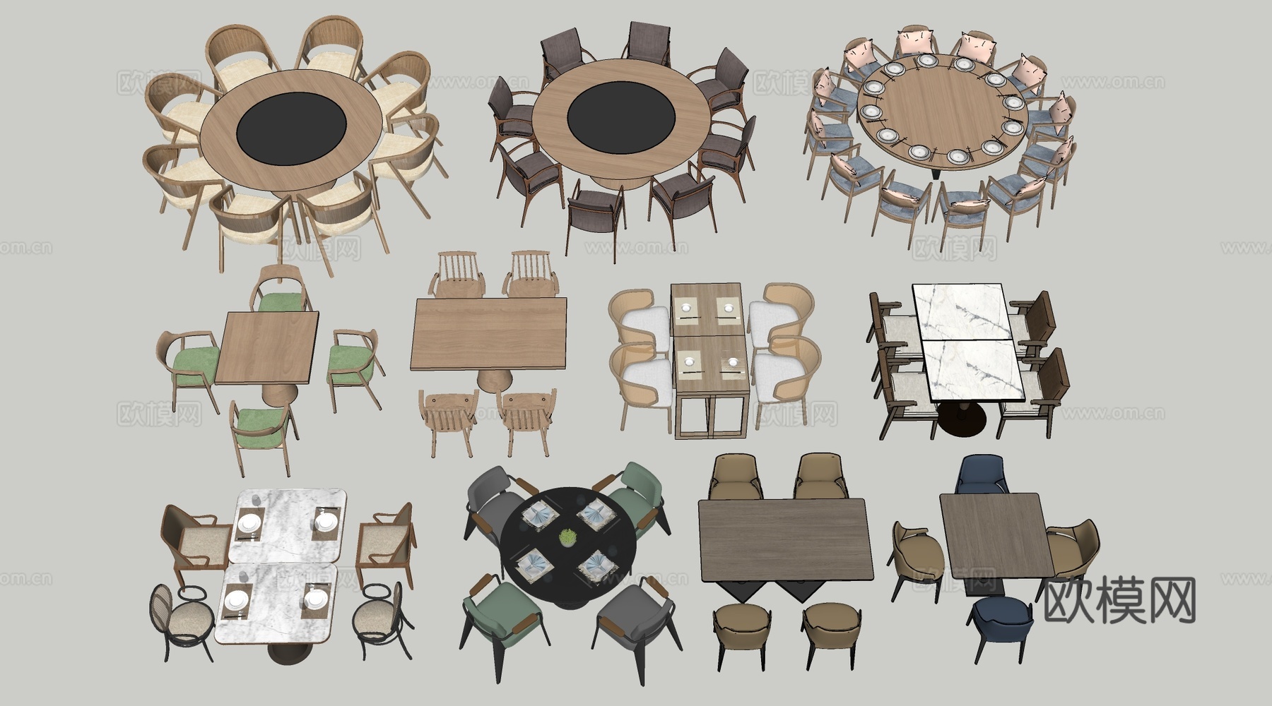 现代餐饮桌椅 餐厅桌椅 餐桌椅 饭店桌椅su模型