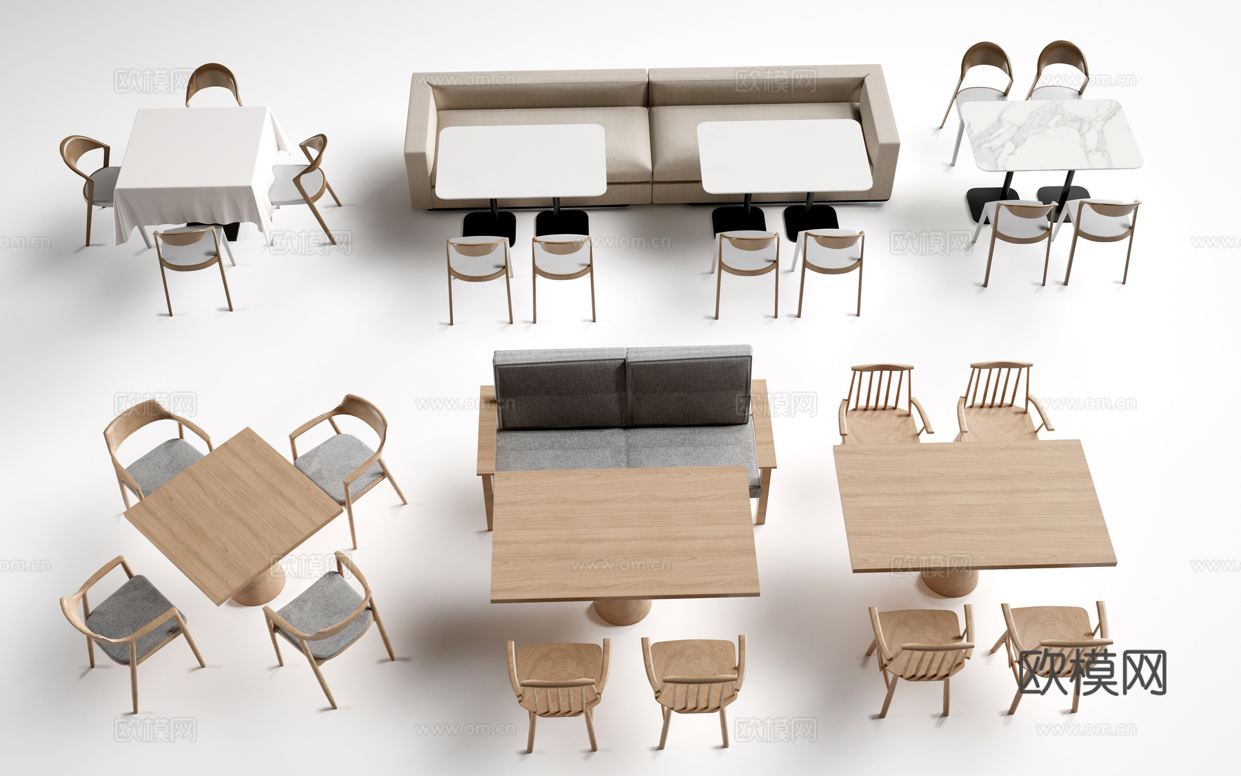 现代餐饮桌椅 餐厅桌椅 餐桌椅 饭店桌椅su模型
